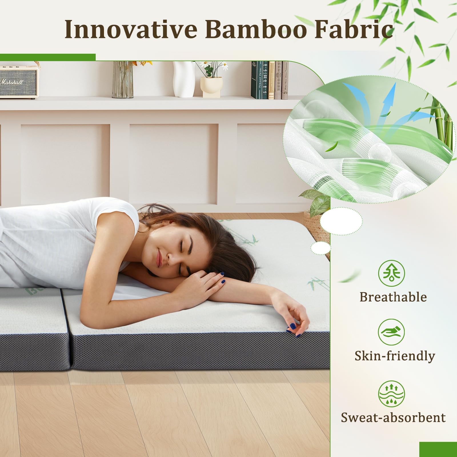 KOMFOTT 4 Inch Tri-fold Foam Mattress with Storage Bag（79" x 31"）