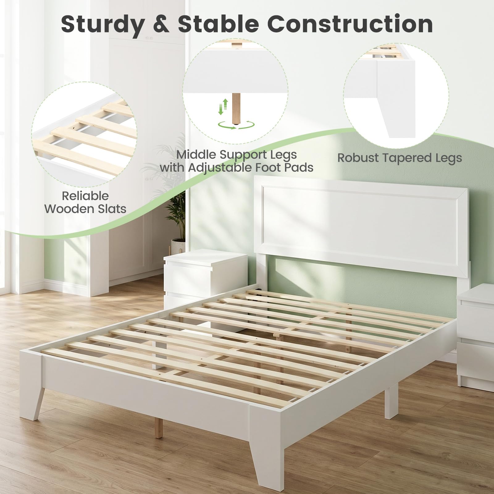 KOMFOTT Full/Twin Size Bed Frame Modern Platform Bed with Headboard
