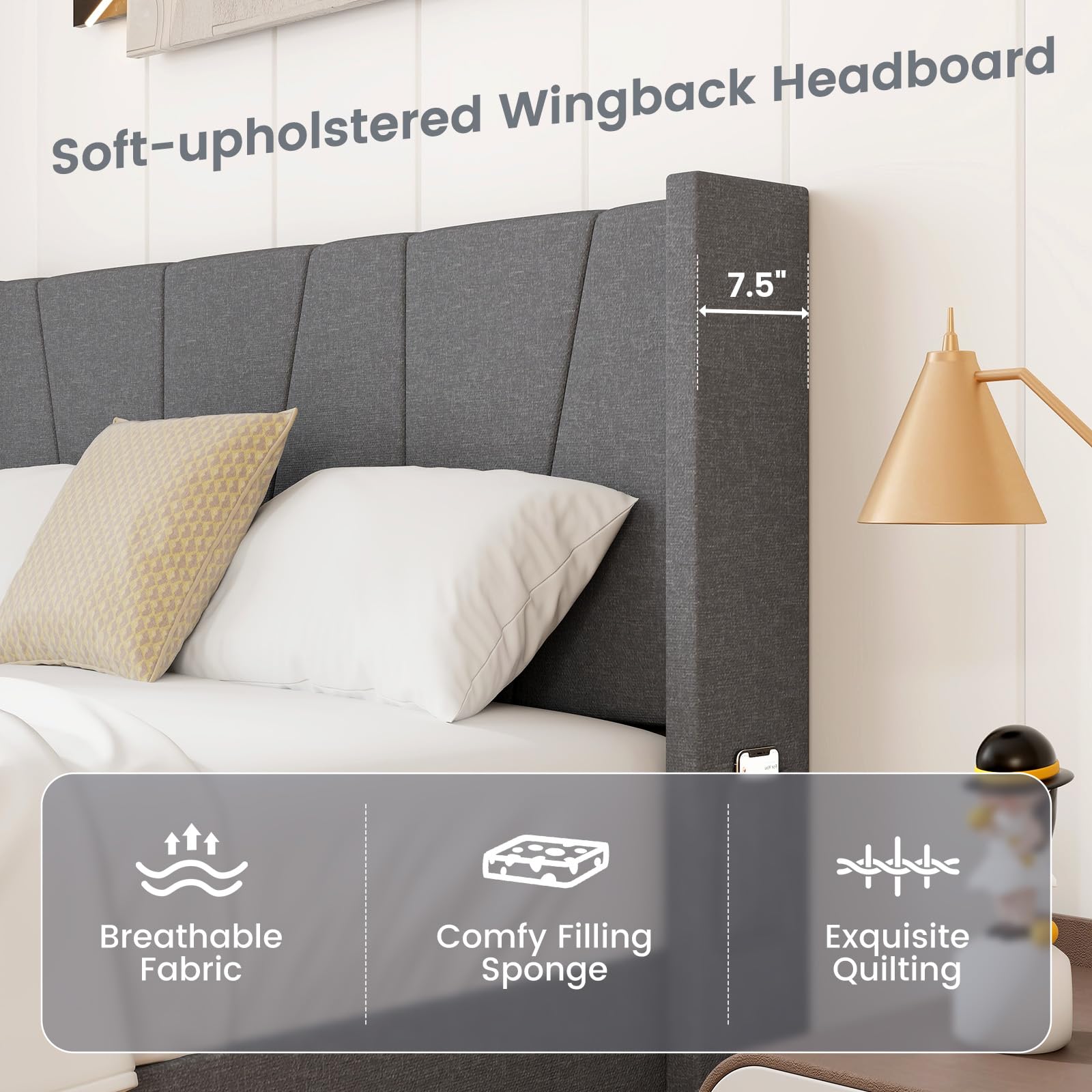 KOMFOTT Upholstered Bed Frame with Wingback Headboard