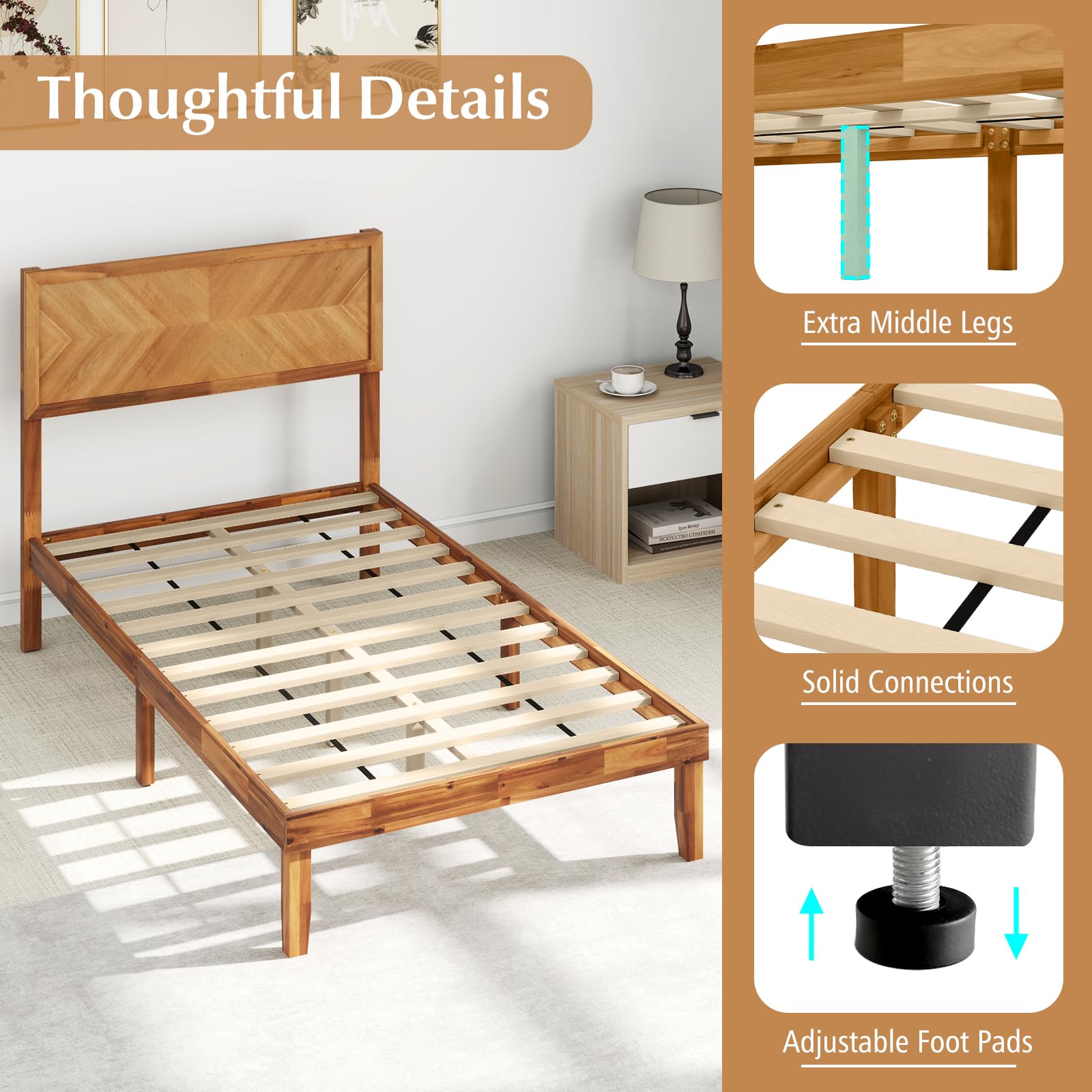 KOMFOTT Scandinavian Wood Bed Frame with Headboard