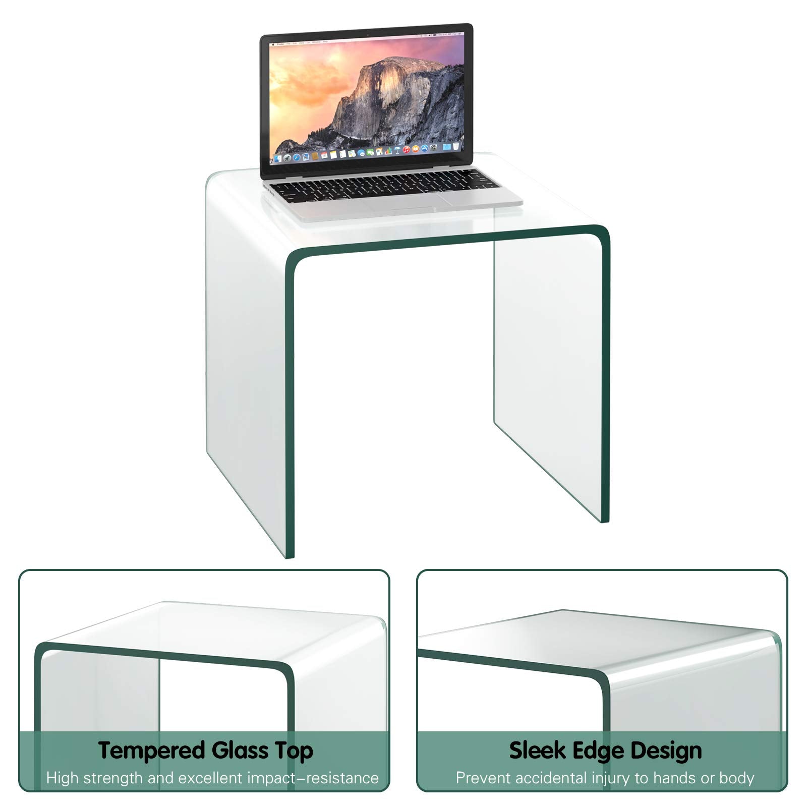 KOMFOTT Transparent Glass End Tables Compact Sofa Bed Side Table