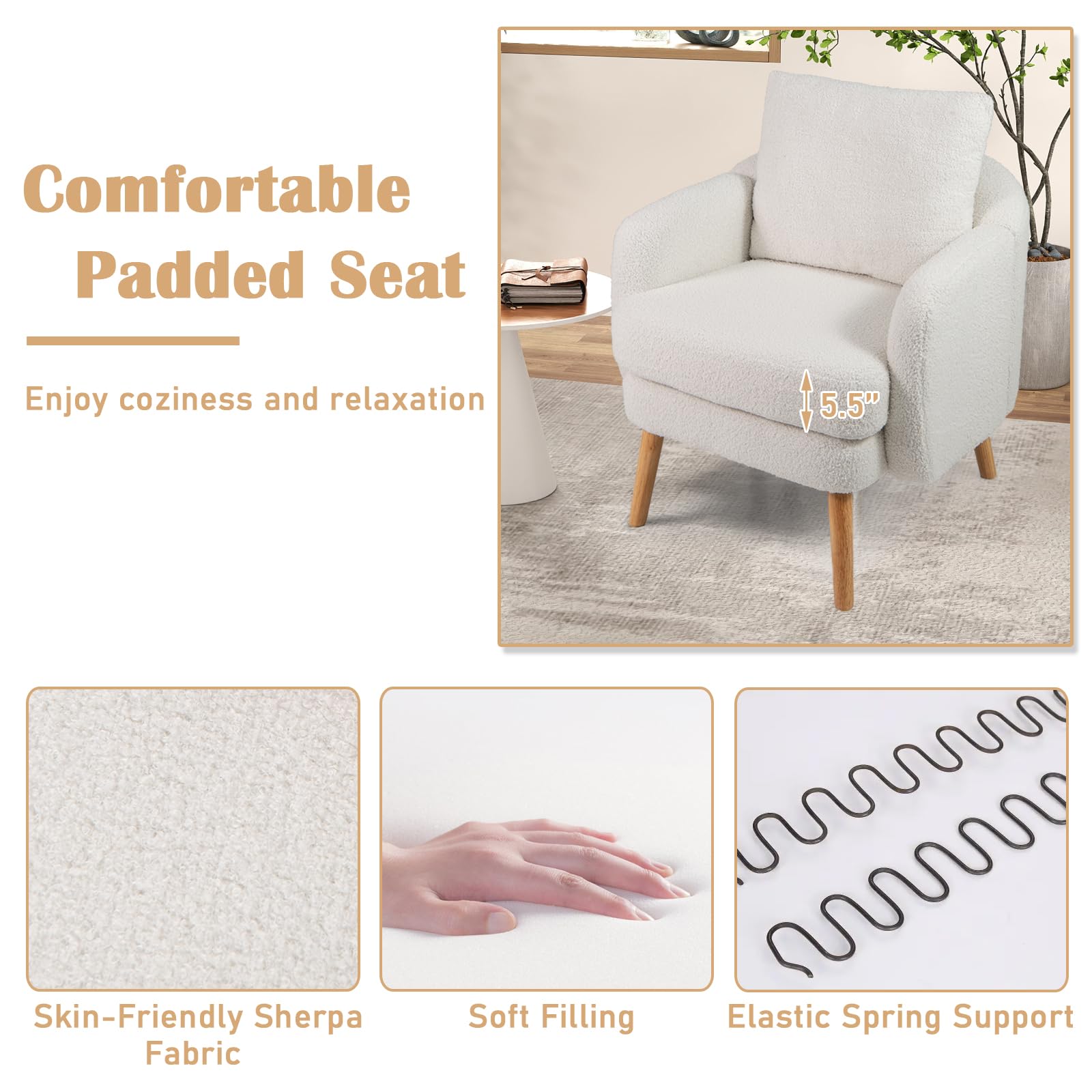 KOMFOTT Sherpa Accent Chair Upholstered Armchair with Seat Cushion