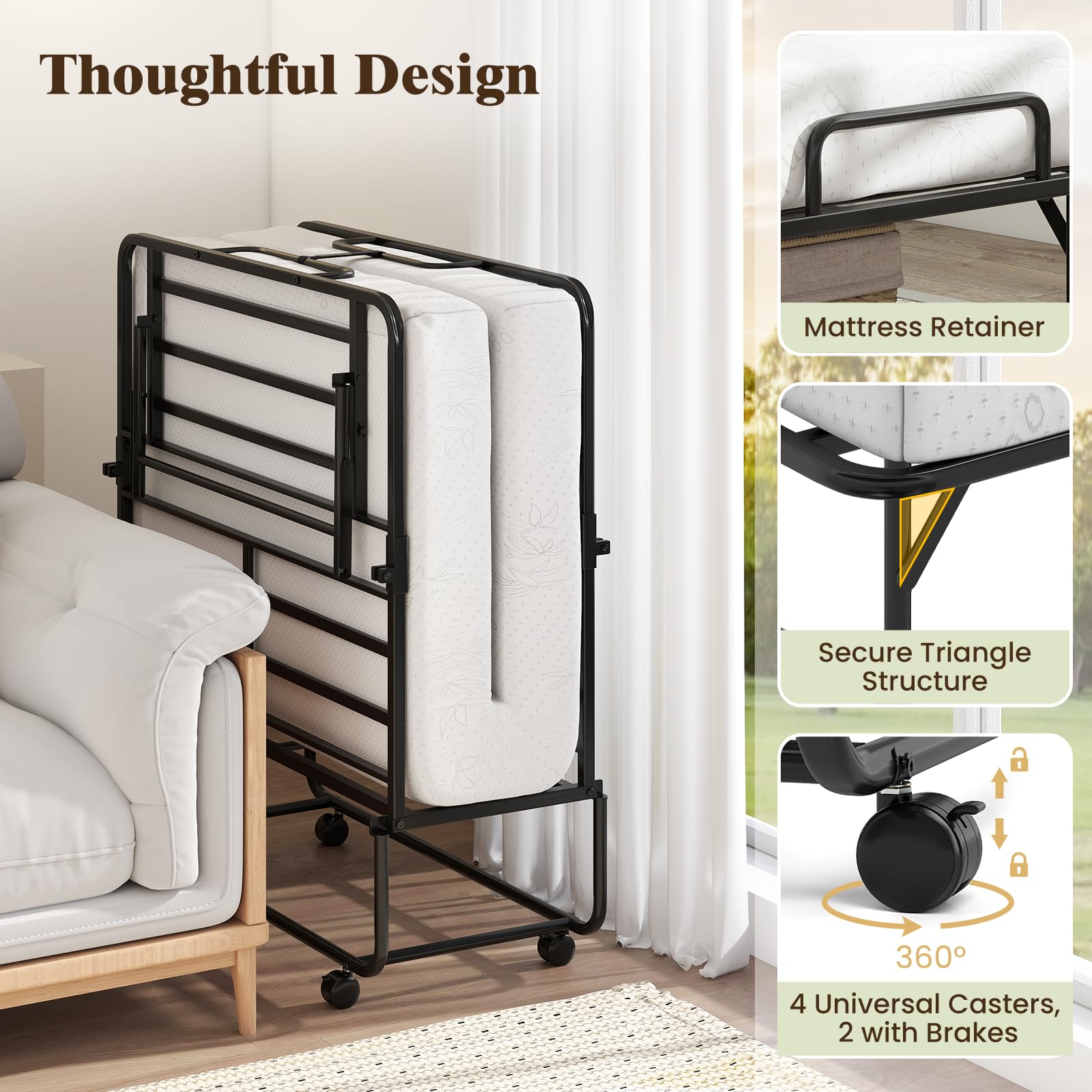 KOMFOTT Folding Bed with Mattress(75” x 38” x 16” )