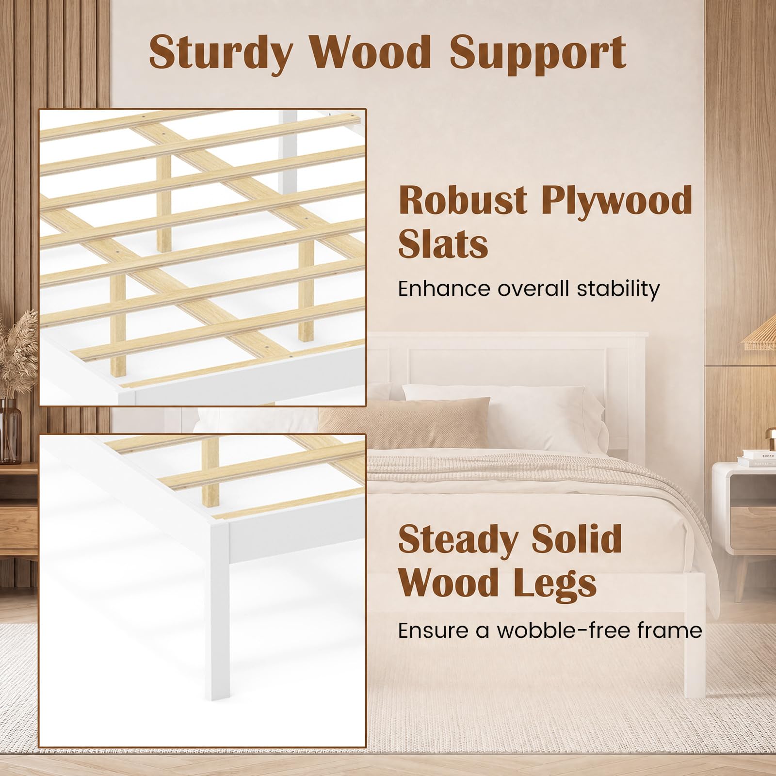 KOMFOTT Queen/Full/Twin Size Bed Frame Farmhouse Wooden Platform Bed