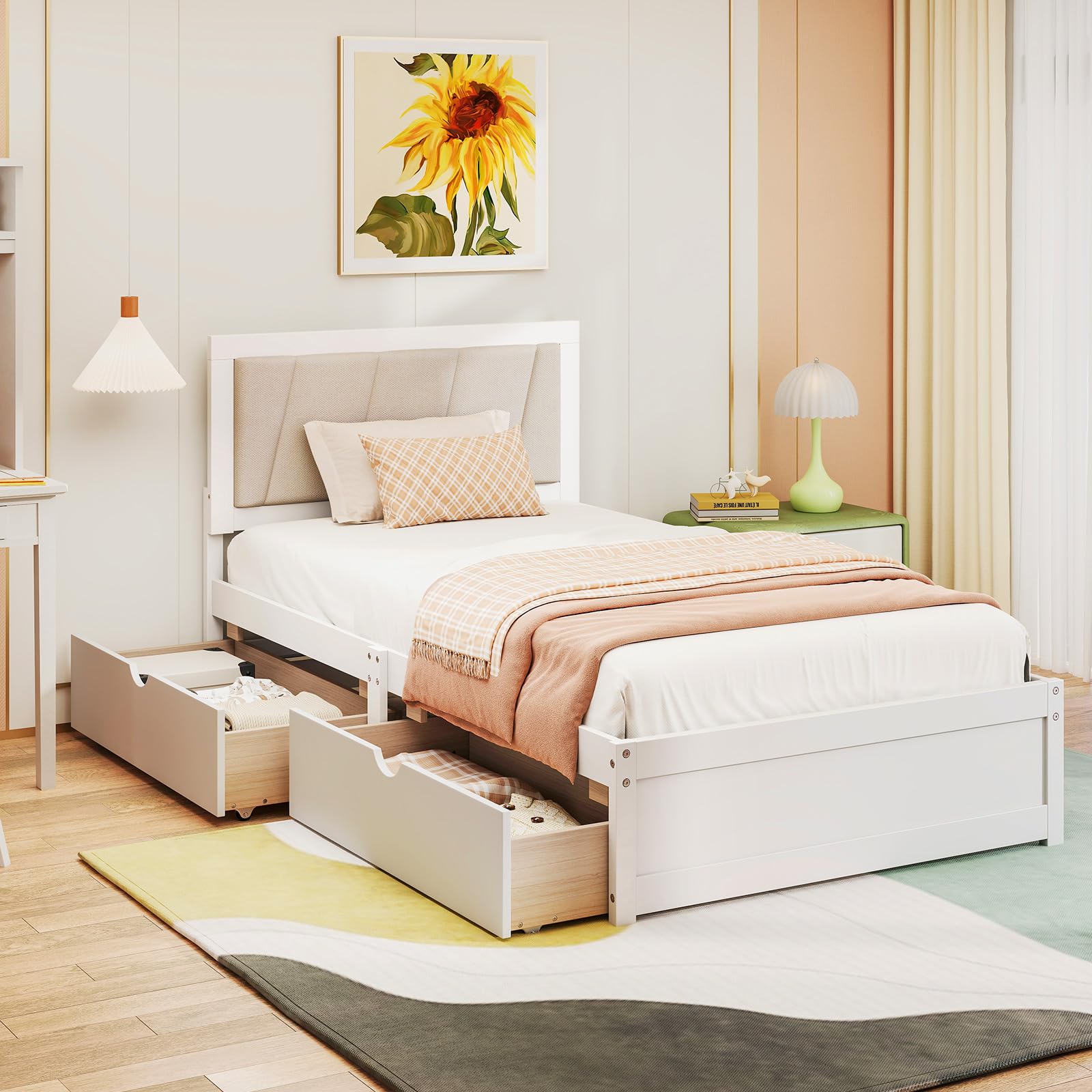 KOMFOTT Twin Bed Frame with 2 Storage Drawers(Twin)
