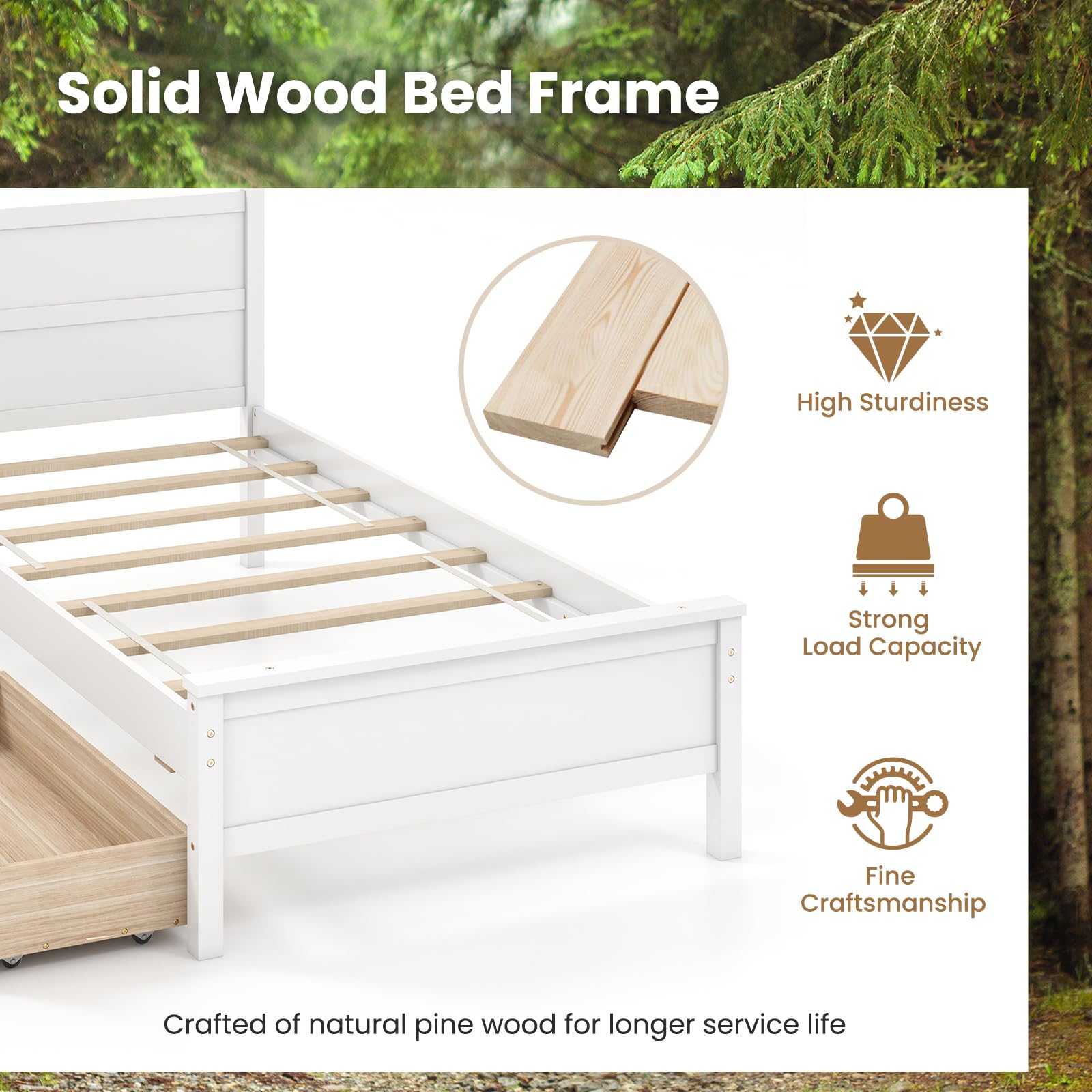 KOMFOTT Twin Bed Frame with 2 Storage Drawers