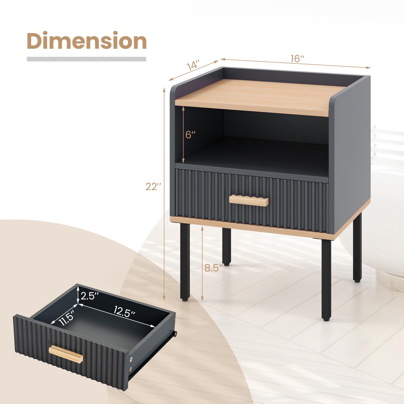 KOMFOTT Modern Nightstand with Drawer