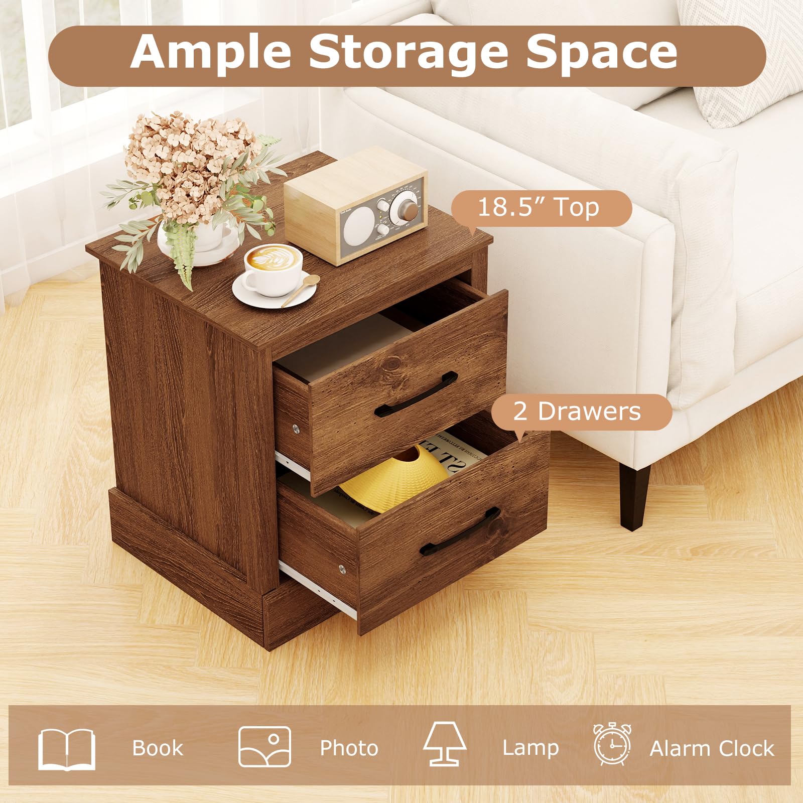 KOMFOTT Farmhouse Nightstand with Drawers(1/2)