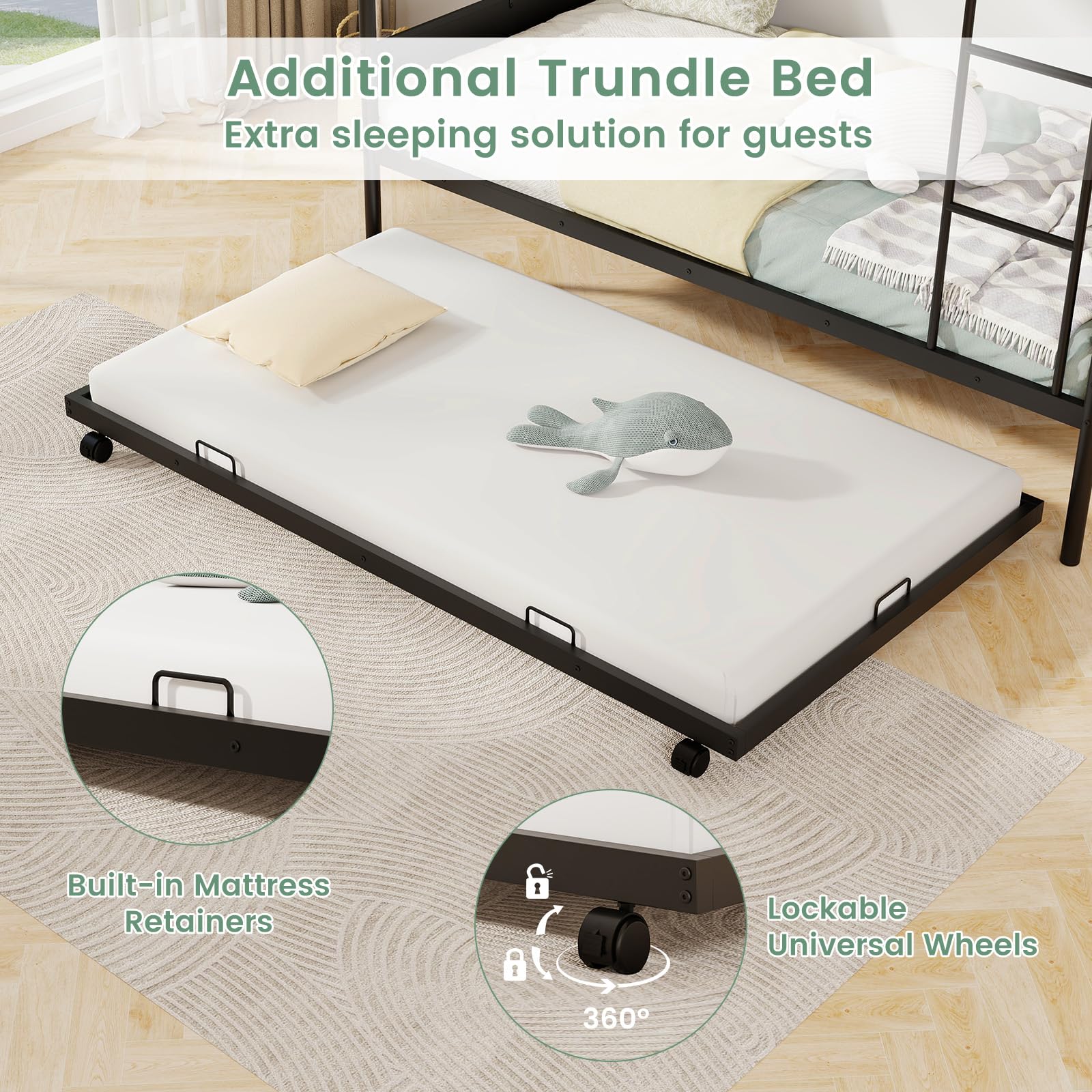 KOMFOTT Metal Twin Over Twin Bunk Bed with Trundle