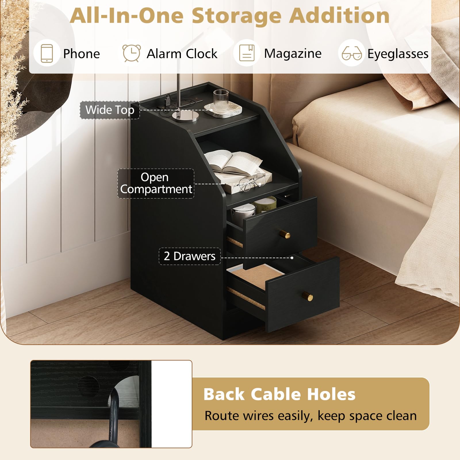 KOMFOTT Side Table with Charging Station End Table with Storage Drawers(1/2)