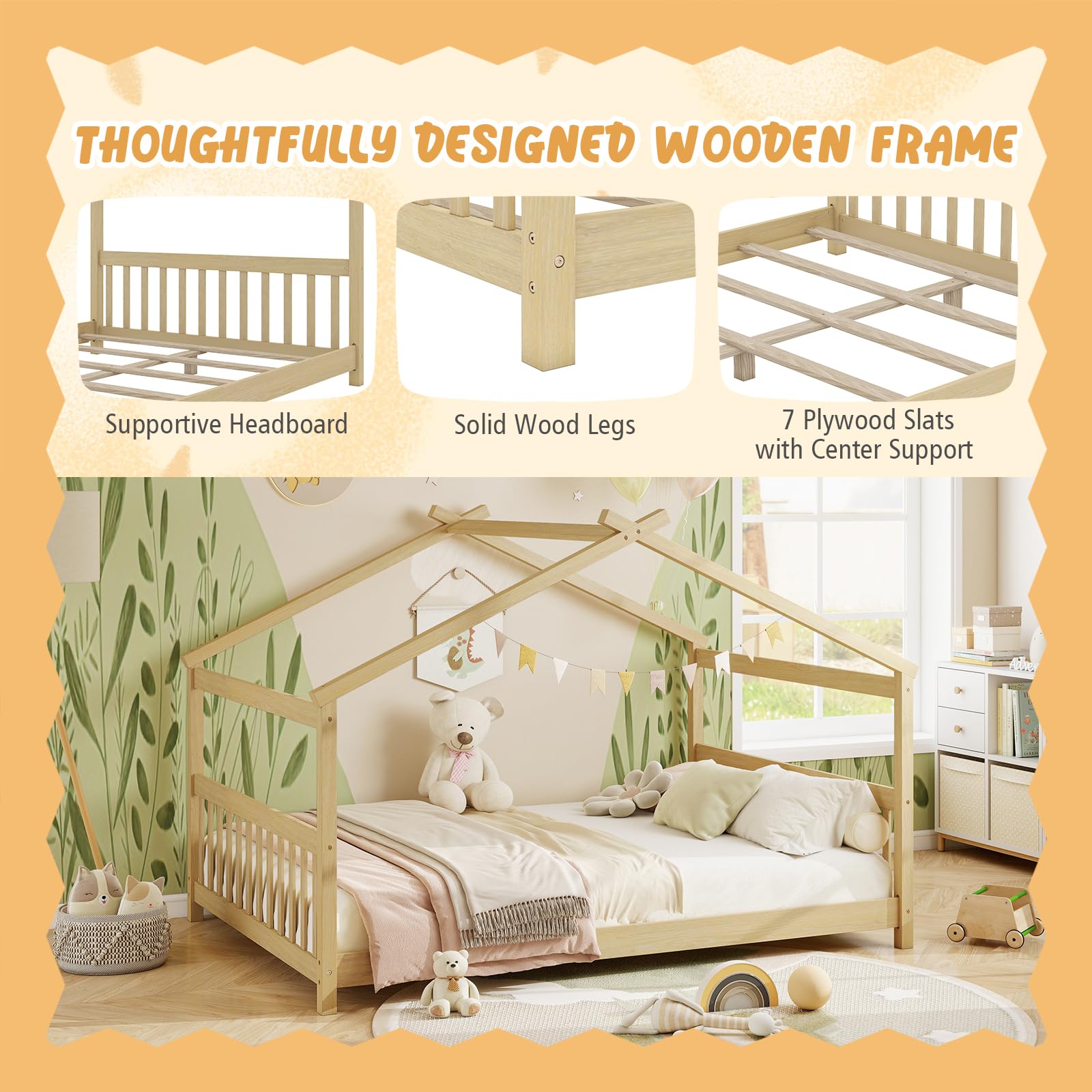 KOMFOTT Full Floor House Bed with Headboard & Footboard