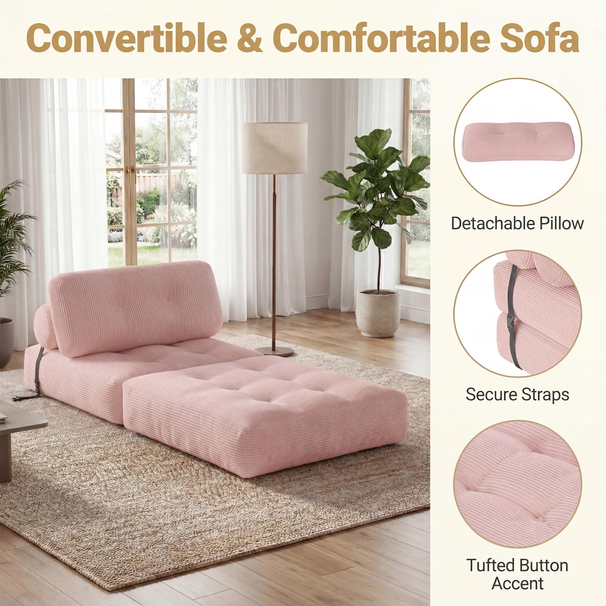 KOMFOTT Convertible Folding Sofa Bed with Pillow