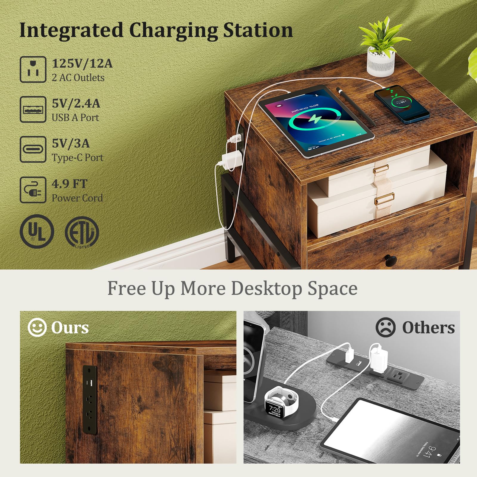 KOMFOTT Nightstand with Charging Station（1/2）