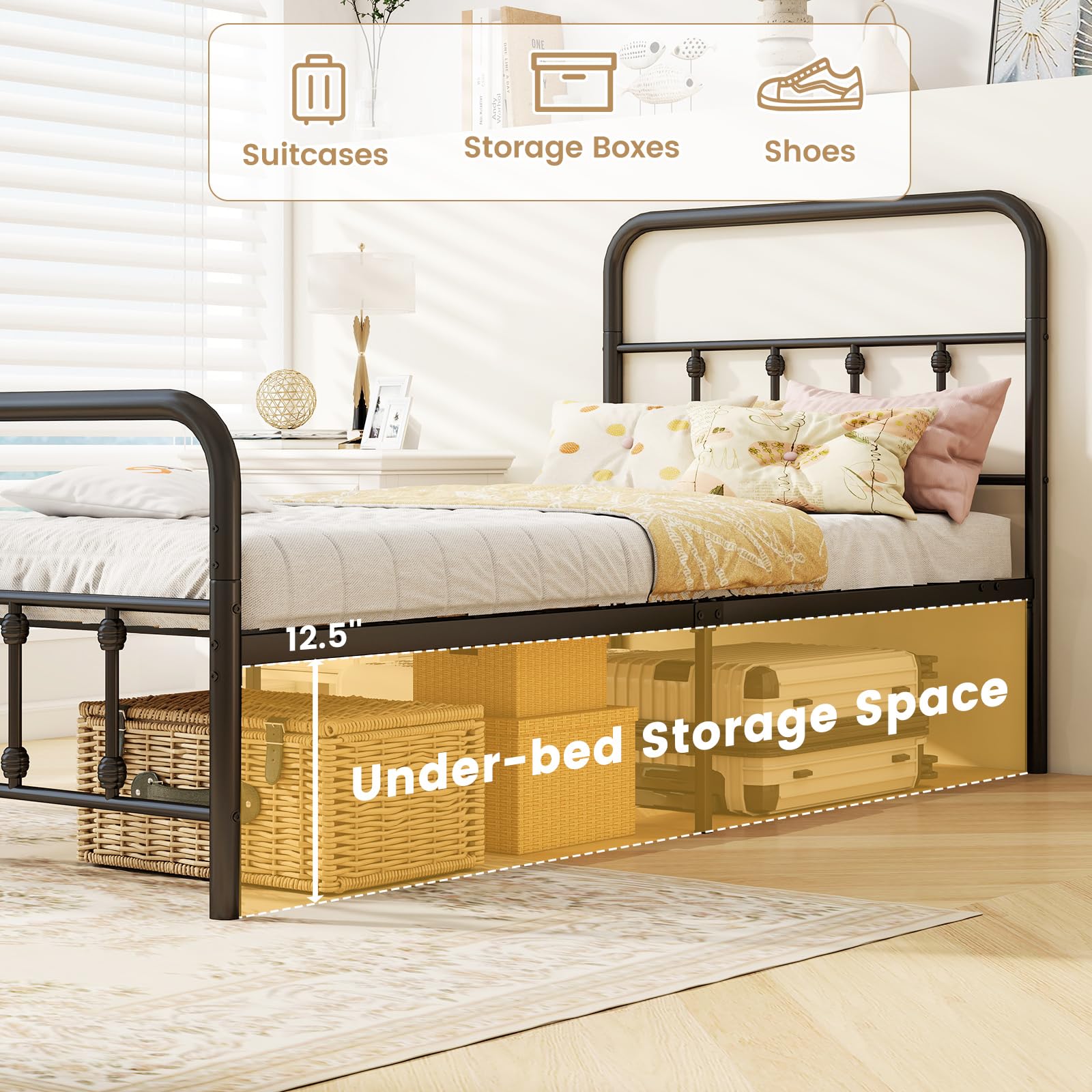 KOMFOTT Metal Bed Frame with Headboard & Footboard