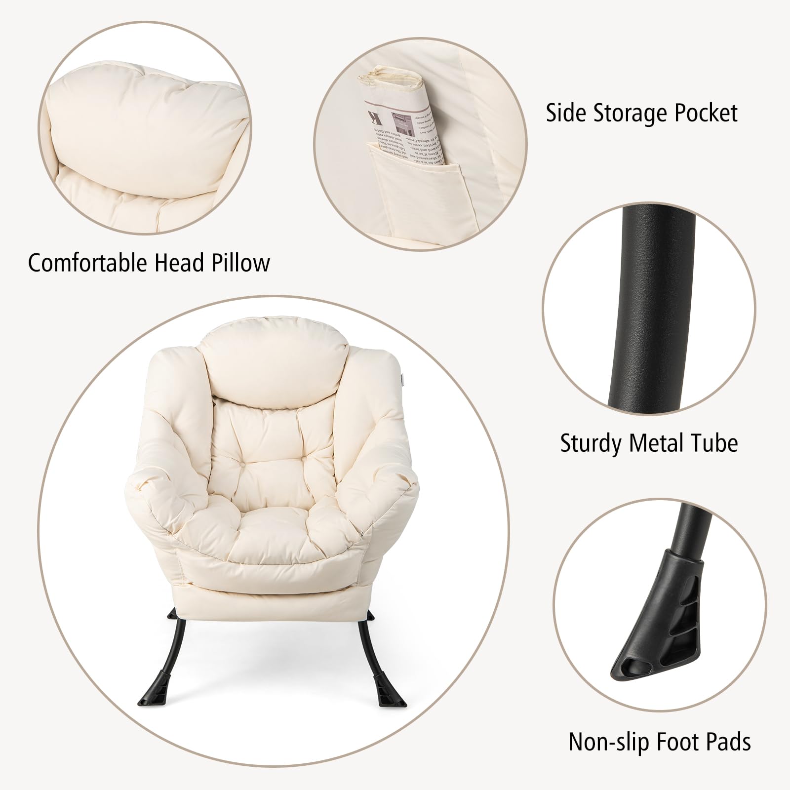 KOMFOTT Lazy Sofa Chair with Ottoman, Upholstered Leisure Lounge Armchair with Folding Footrest, Side Storage Pocket