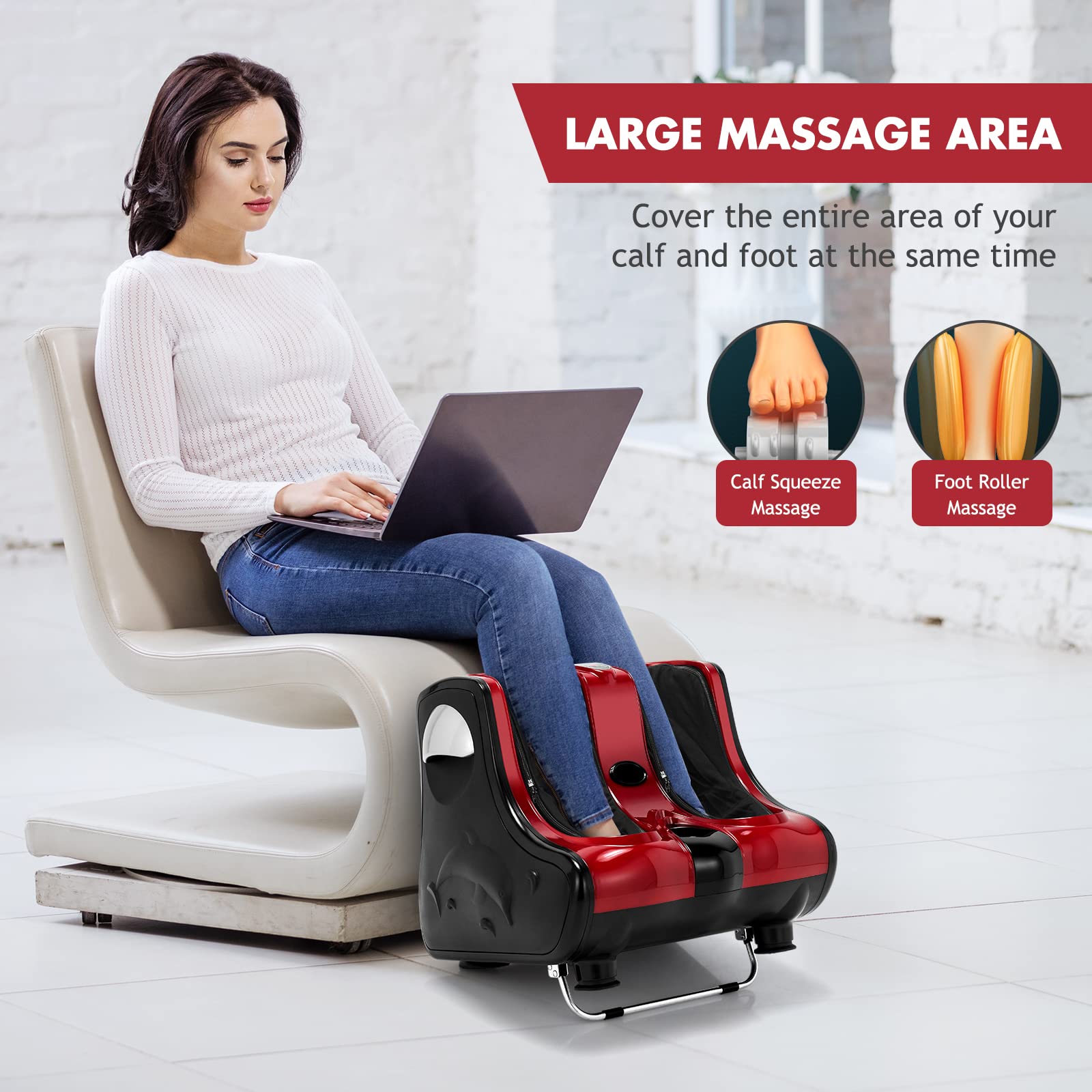KOMFOTT Foot and Calf Massager, Shiatsu Foot Massager Machine w/Heating, Kneading, Vibration, Rolling, Adjustable Speed & Tilt Base
