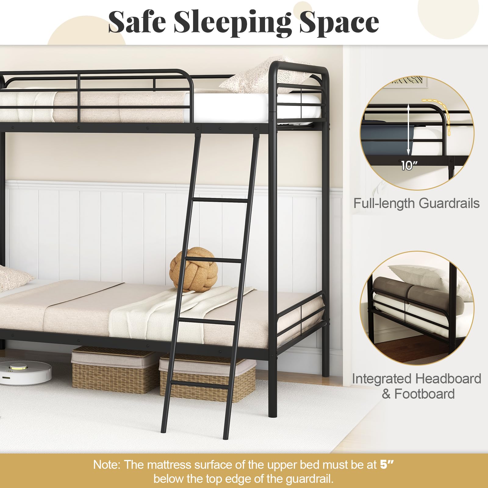 KOMFOTT Metal Twin Over Twin Bunk Bed