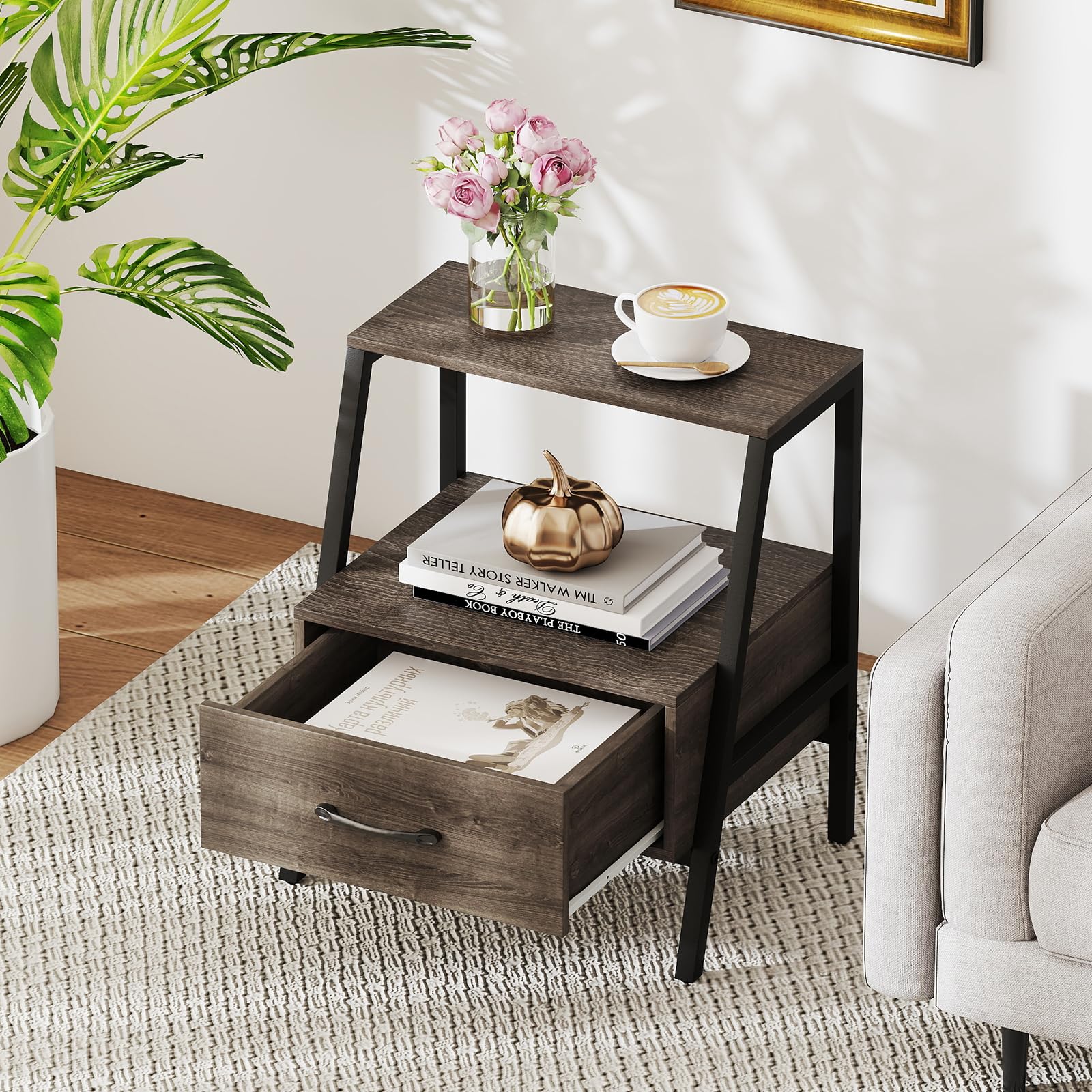 KOMFOTT 2-Tier Nightstand with Drawer