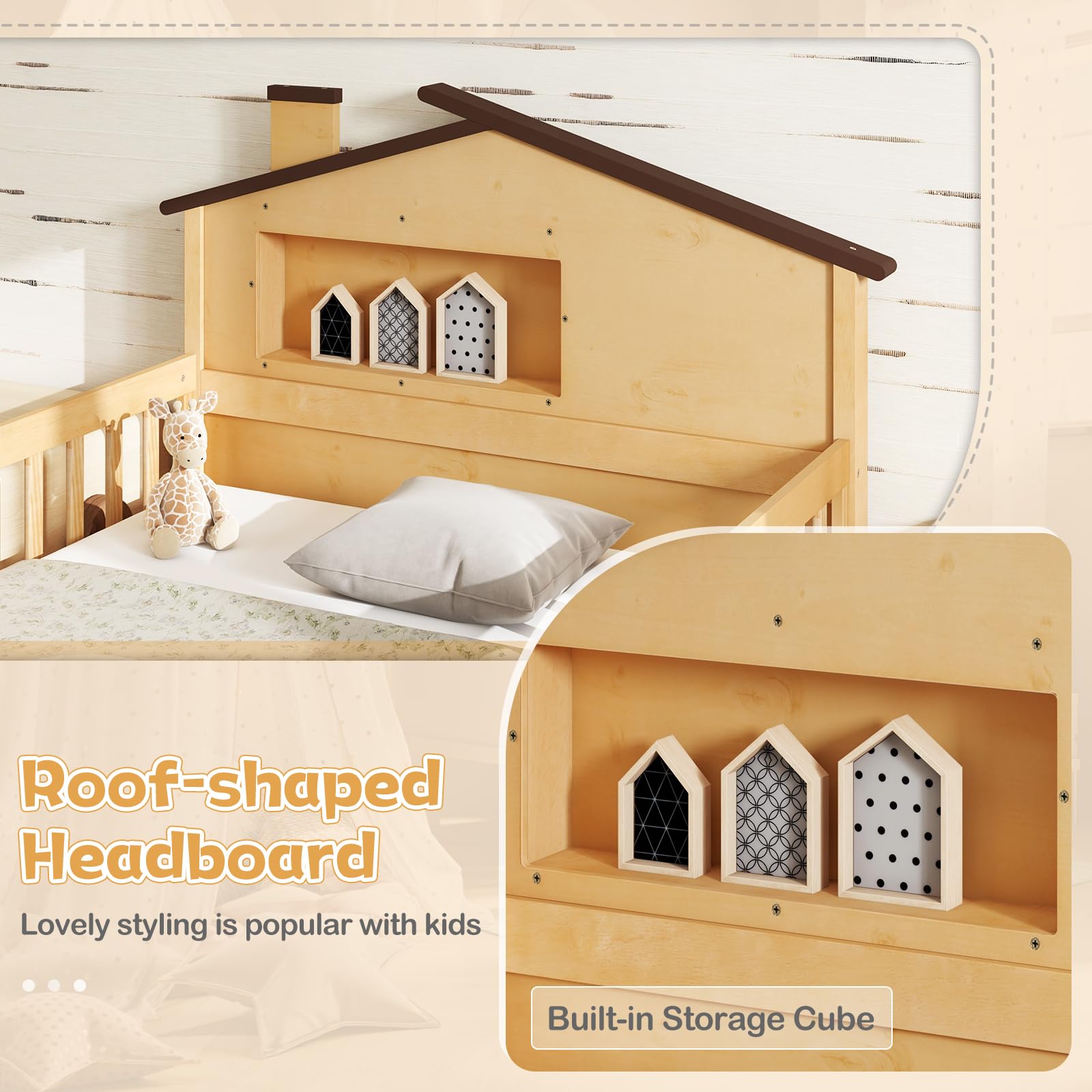 KOMFOTT Twin Size Bed Frame with House Shaped Headboard