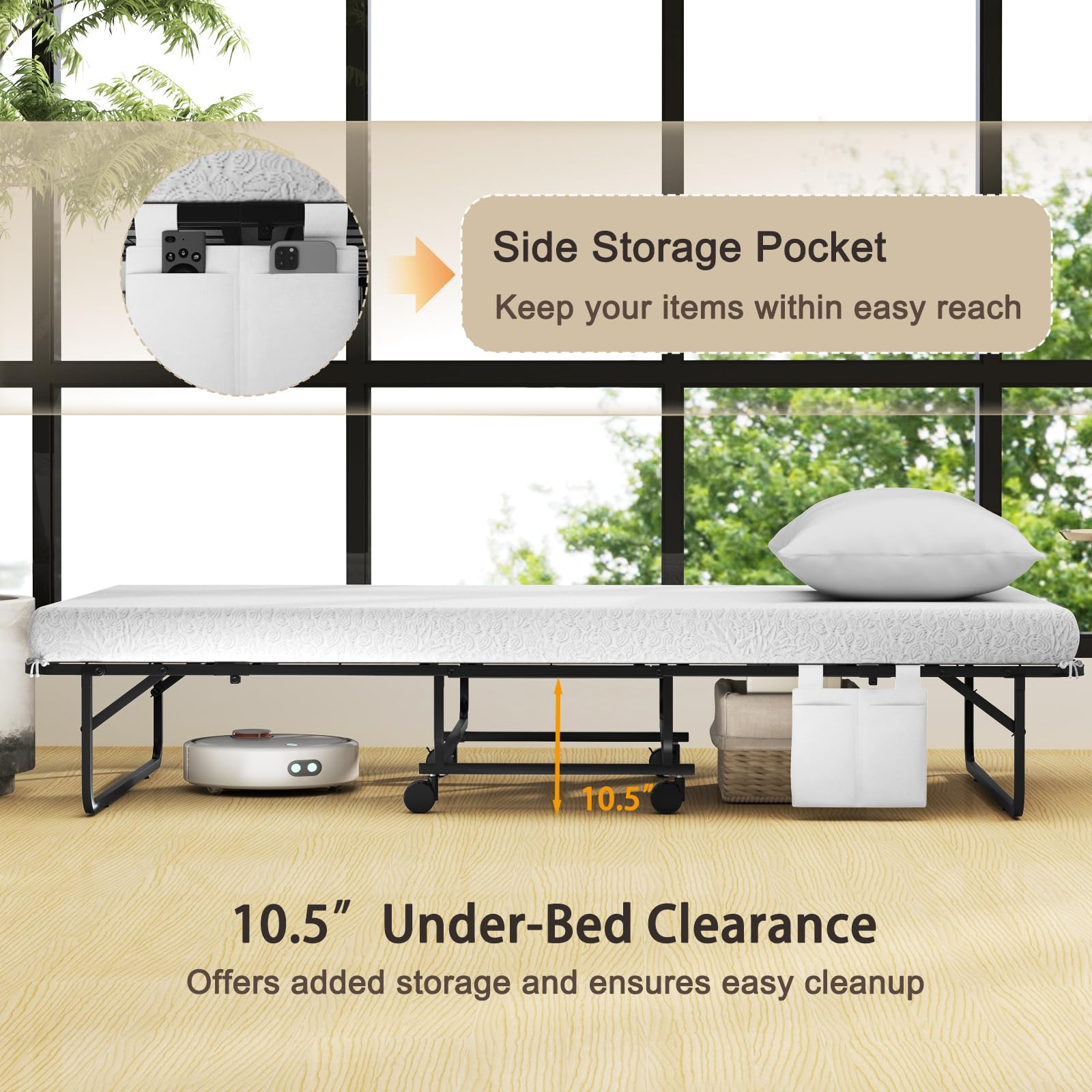KOMFOTT Twin Size Folding Bed with Memory Foam Mattress & Pillow（75” x 39”）