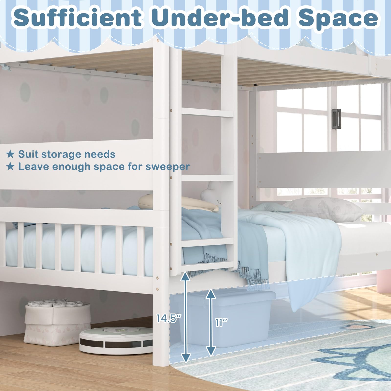 KOMFOTT Wood Twin Over Twin Bunk Bed Convertible Bed Frame