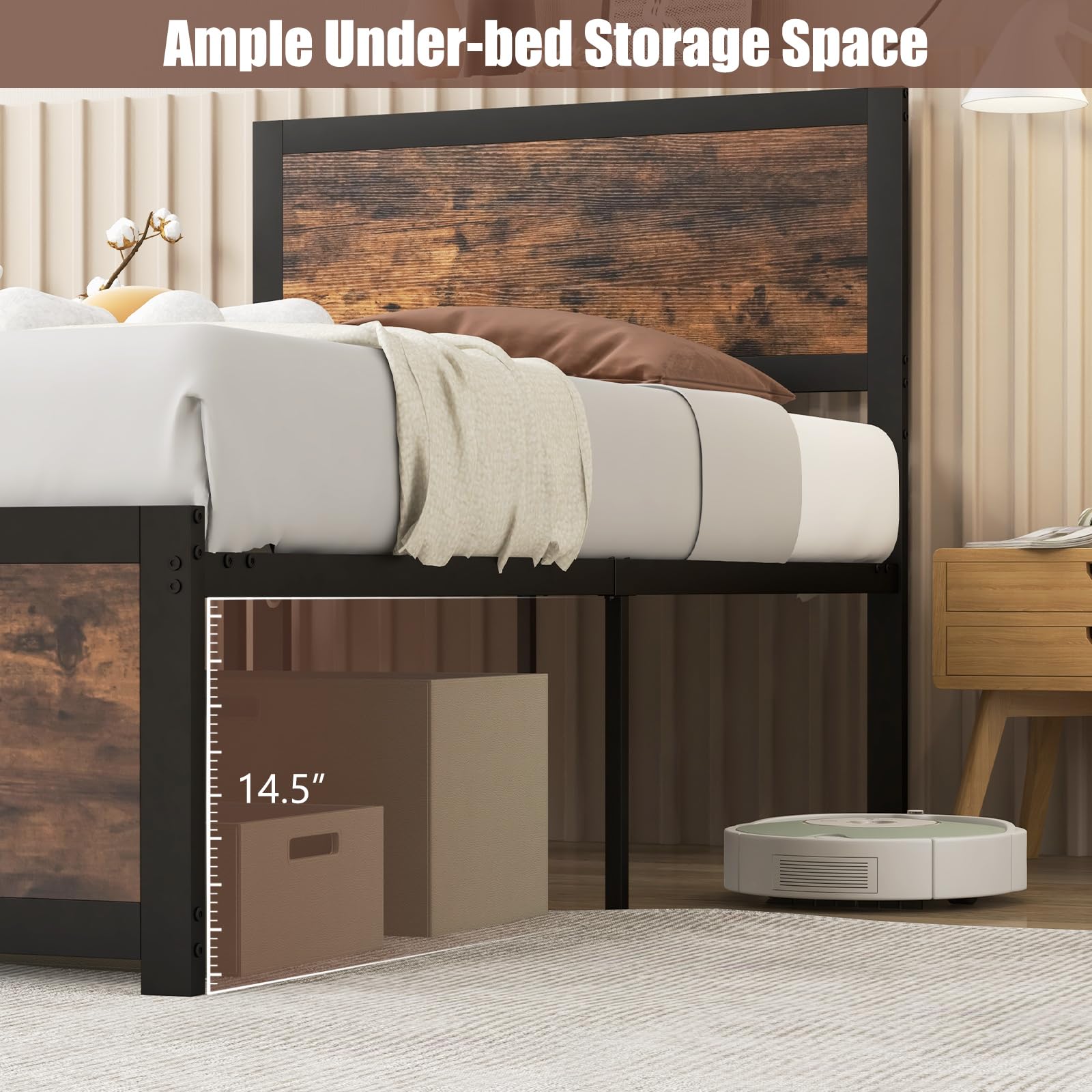 KOMFOTT Twin Metal Bed Frame with Headboard