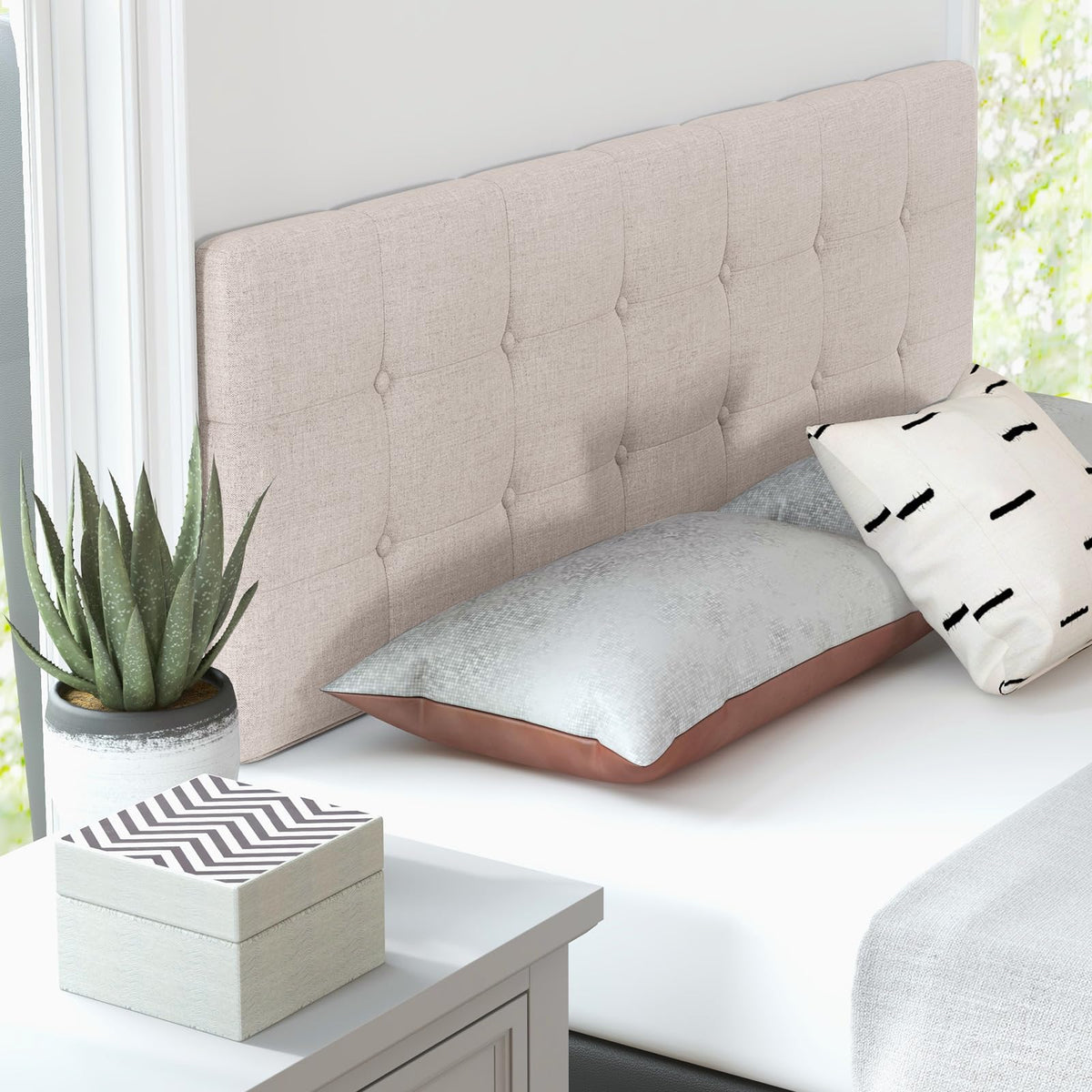 KOMFOTT Linen Upholstered Headboard for Full & Queen Size Bed Frame(Button Tufted)
