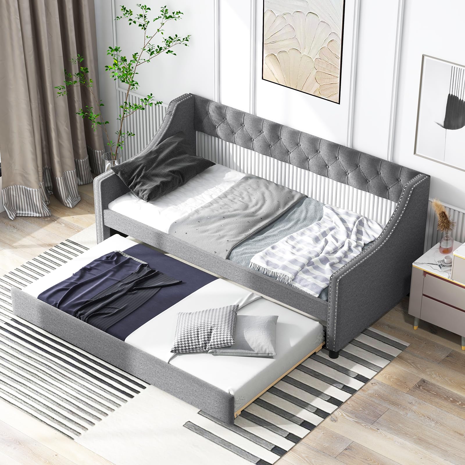 KOMFOTT Upholstered Twin Daybed with Trundle