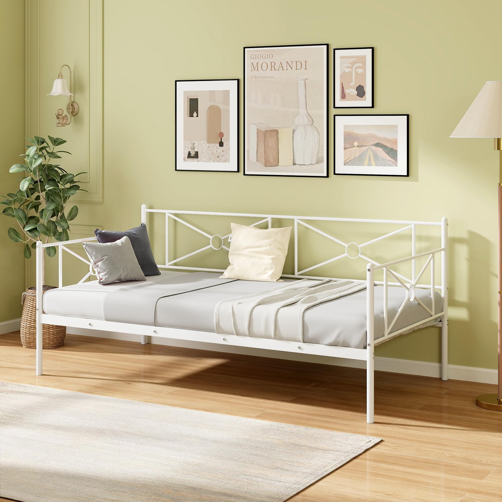 KOMFOTT Twin Size Metal Daybed, Multifunctional Sofa Guest Bed with Headboard