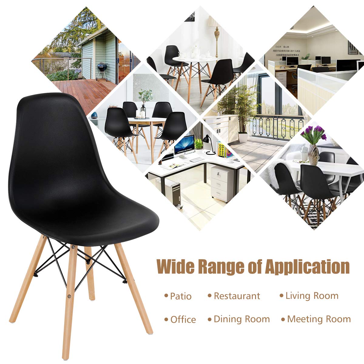 KOMFOTT Pre Assembled Mid Century Modern Dining Chairs Set of 4 with Wood Legs, Shell Lounge Plastic Chairs
