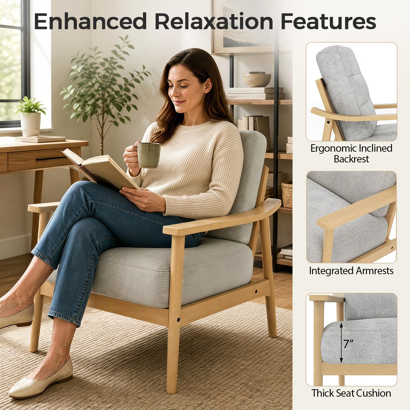 KOMFOTT Modern Accent Chair Upholstered Armchair with Padded Seat (1/2)