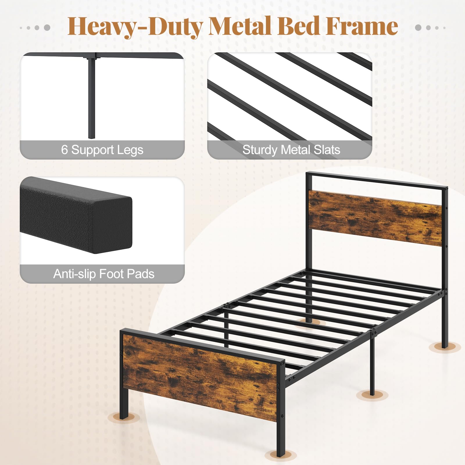 KOMFOTT  Metal Bed Frame with Footboard & Headboard  Heavy-Duty Platform Bed