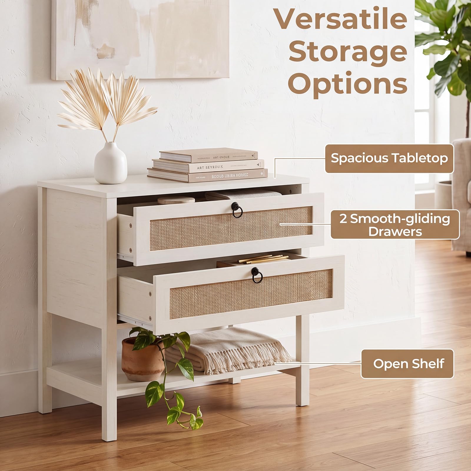 KOMFOTT Rattan Nightstand Bedside Table with 2 Drawers(1/2)