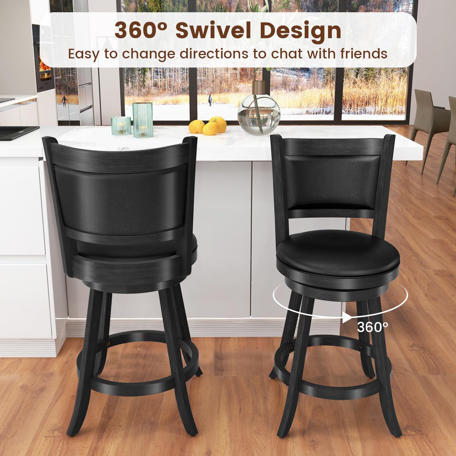 KOMFOTT Bar Stools Set of 2/4 360 Degree Swivel, Accent Wooden Swivel Seat Counter Height Bar Stool