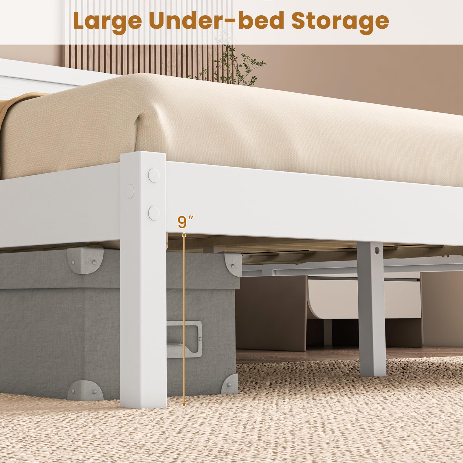 KOMFOTT Queen Size Wood Platform Bed Frame with Headboard