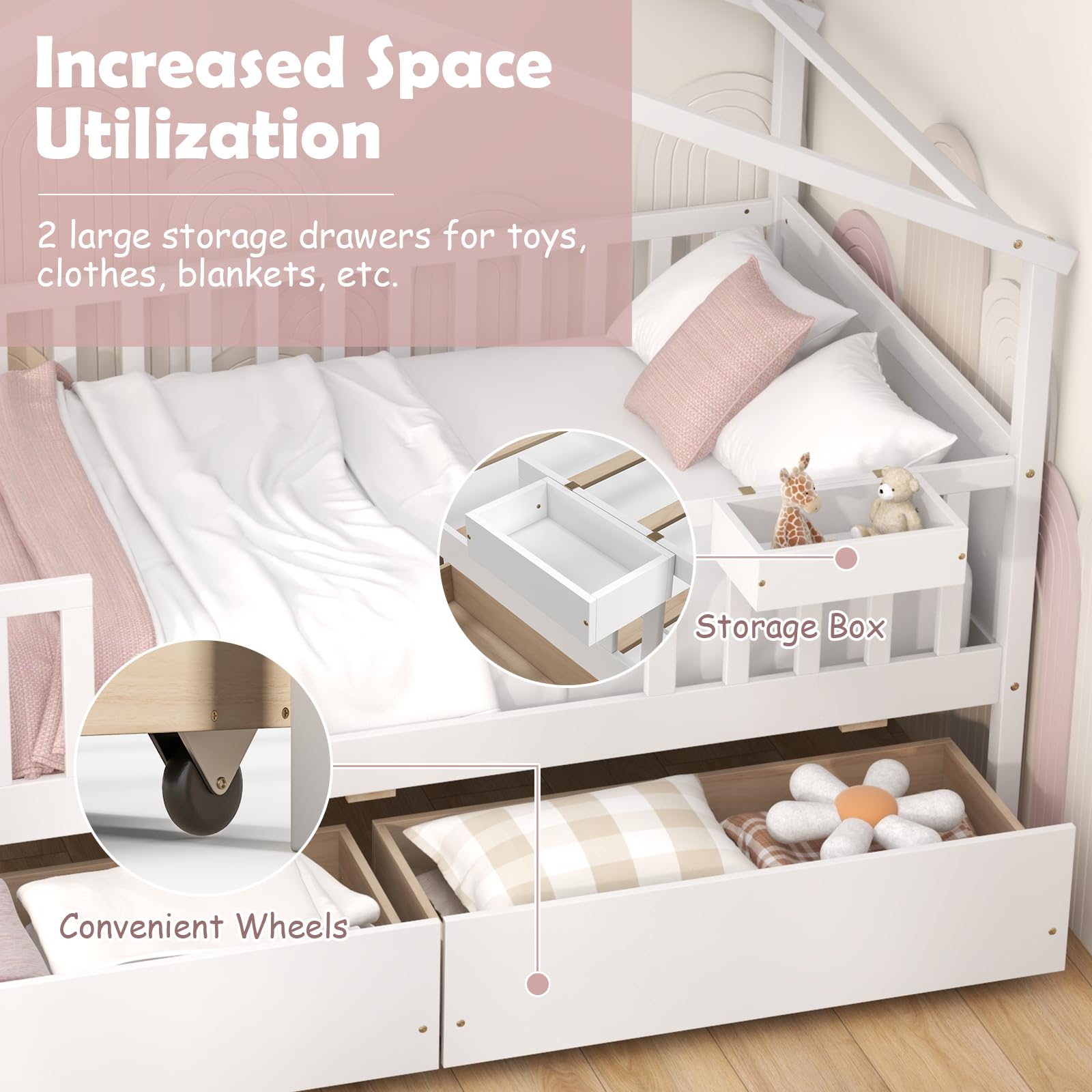 KOMFOTT Twin House Bed with 2 Storage Drawers