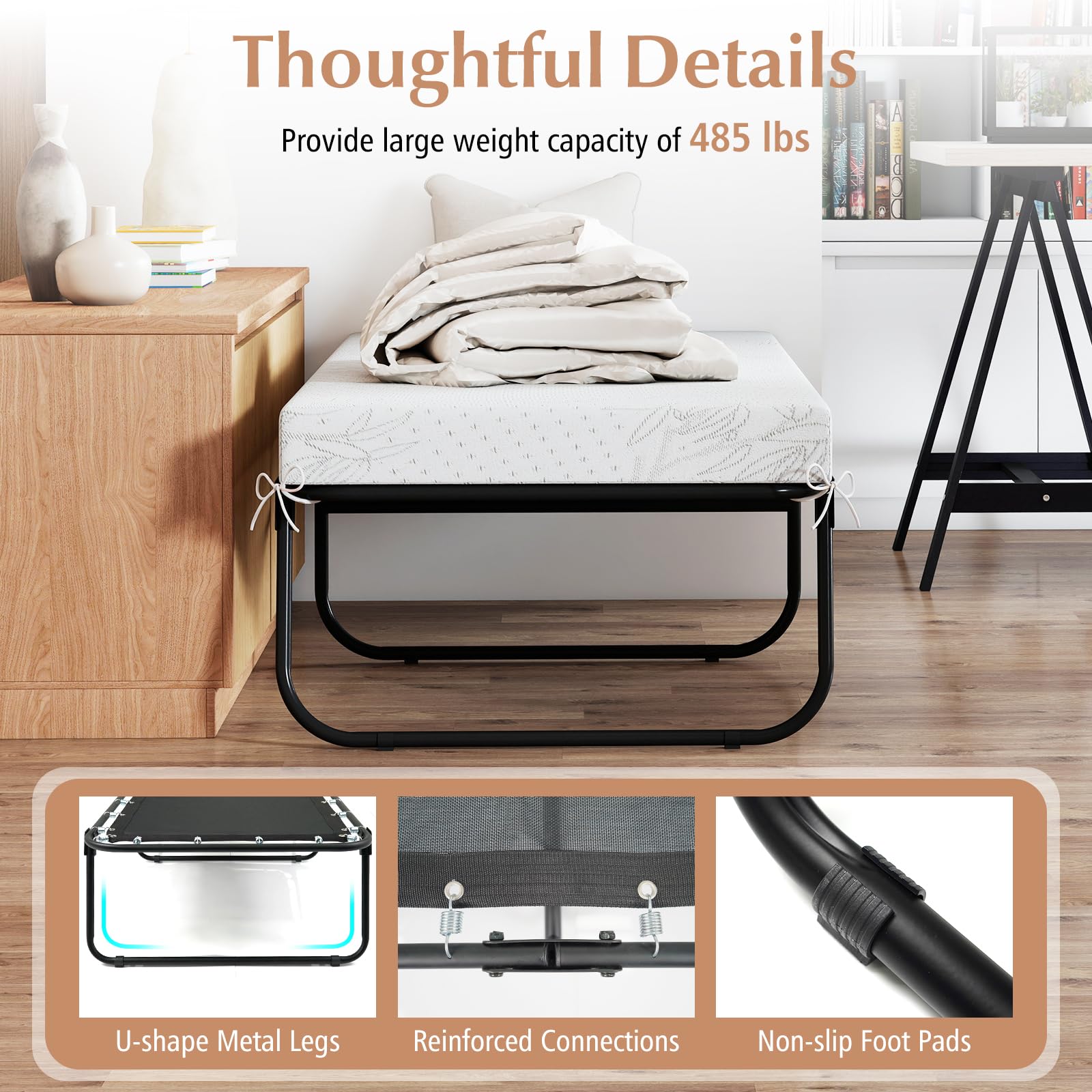 KOMFOTT Folding Bed with Mattress( 75” x 31.5” x 18.5”)