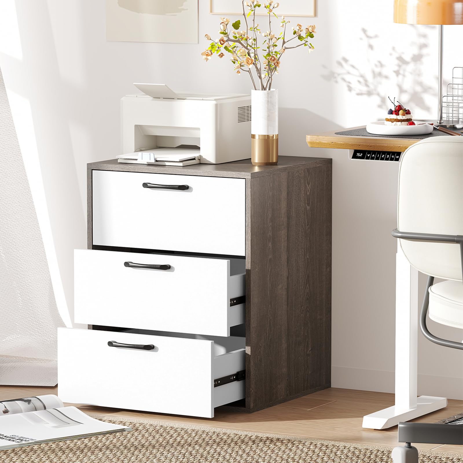 KOMFOTT Nightstand with 3 Drawers( (White & Grey))