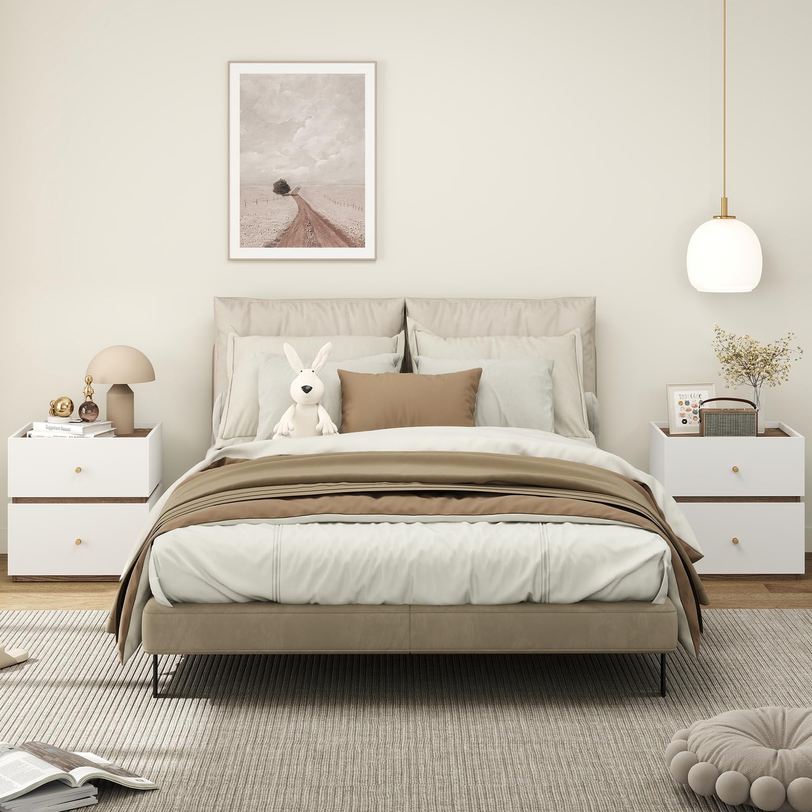 KOMFOTT White Nightstand Wooden Bed Side Table