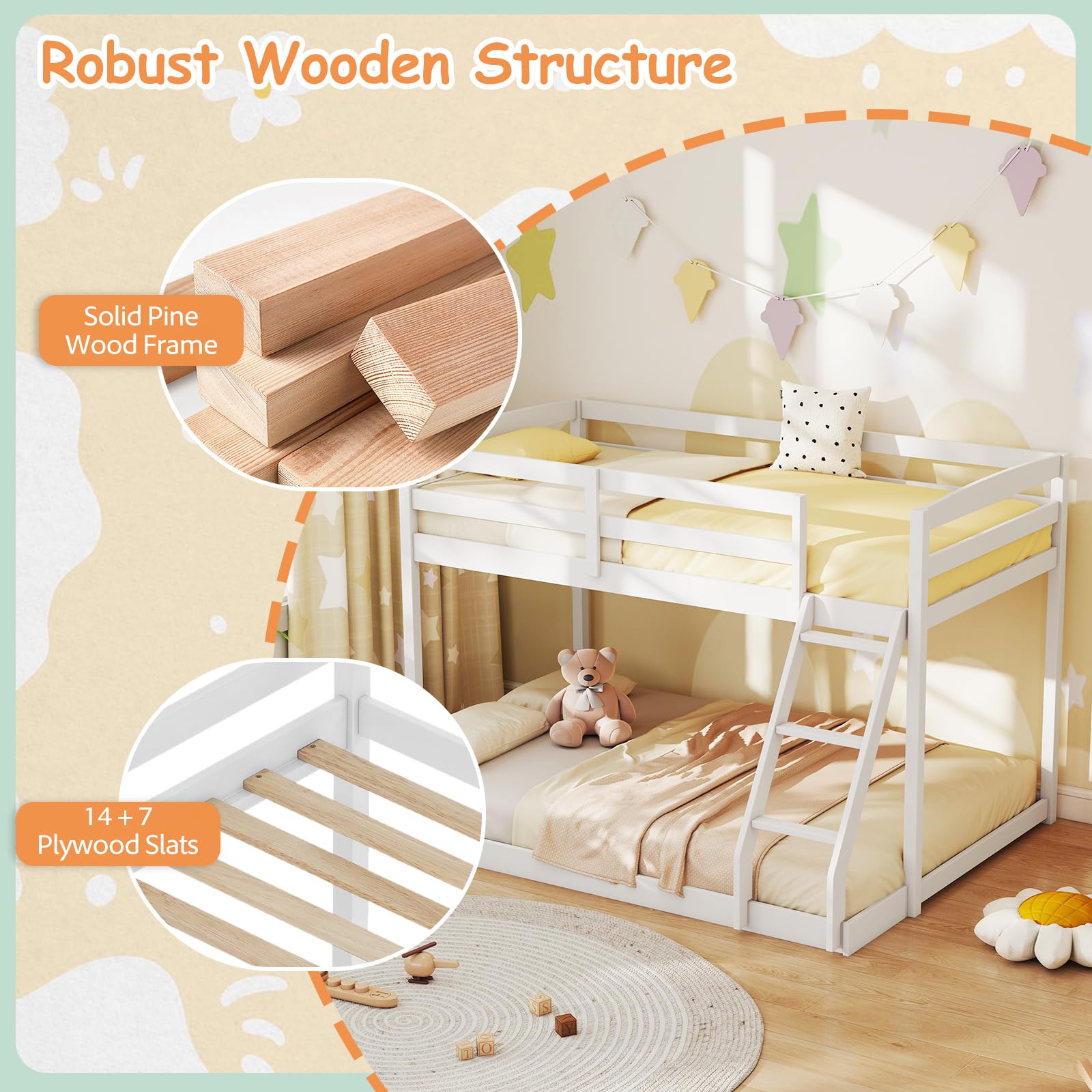 KOMFOTT Low Bunk Bed Twin Over Full
