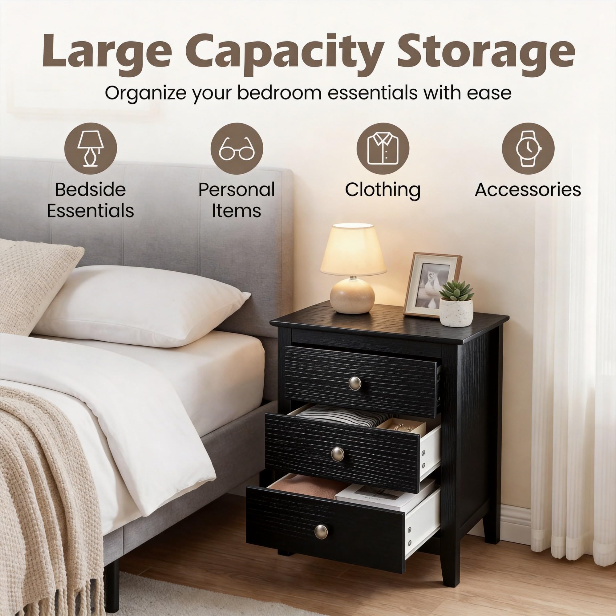 KOMFOTT Modern Farmhouse Nightstand with 3 Drawers(1/2)