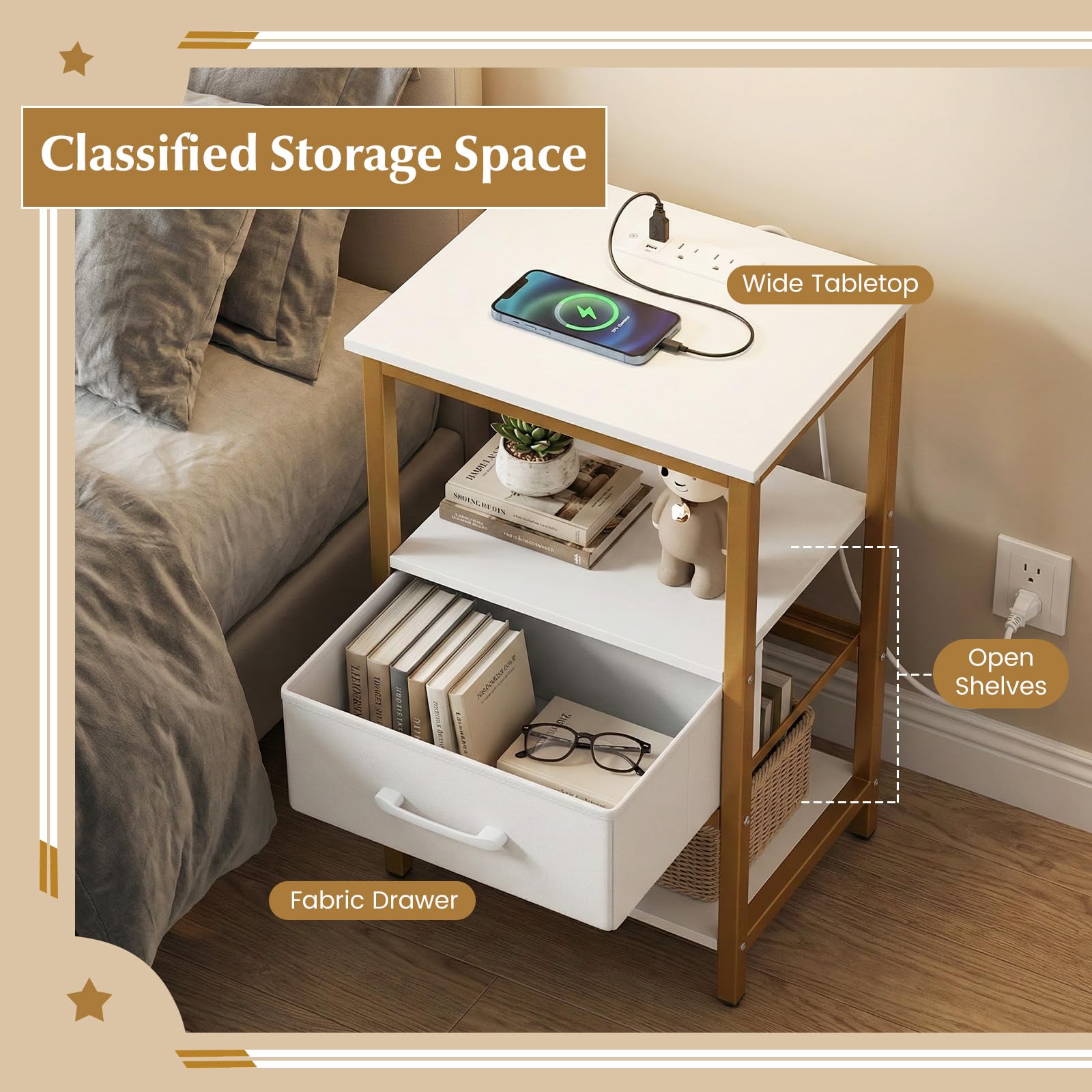 KOMFOTT 1/2 Nightstand with Charging Station Bedside Table
