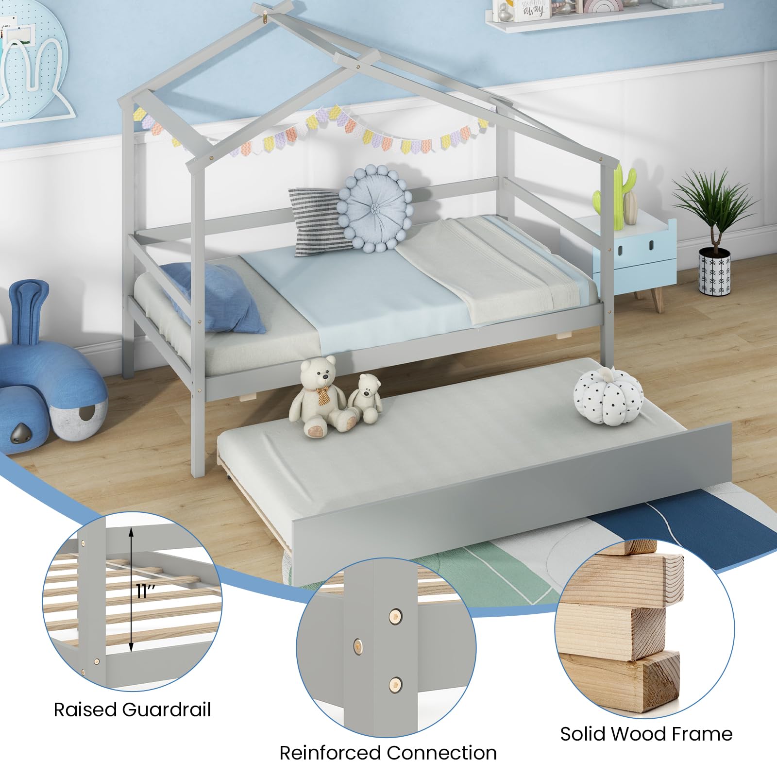 KOMFOTT Twin Size House Bed with Trundle