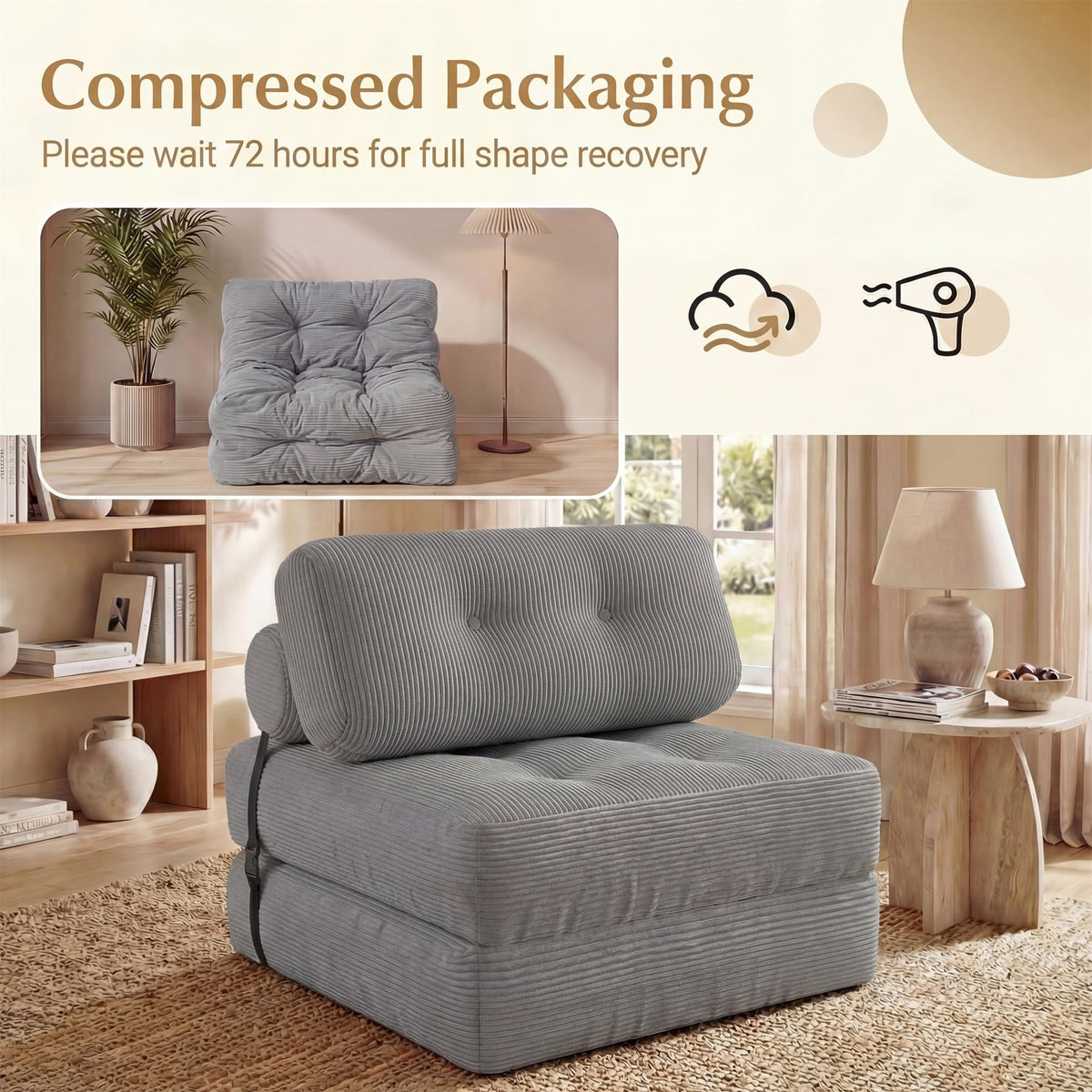 KOMFOTT Convertible Folding Sofa Bed with Pillow