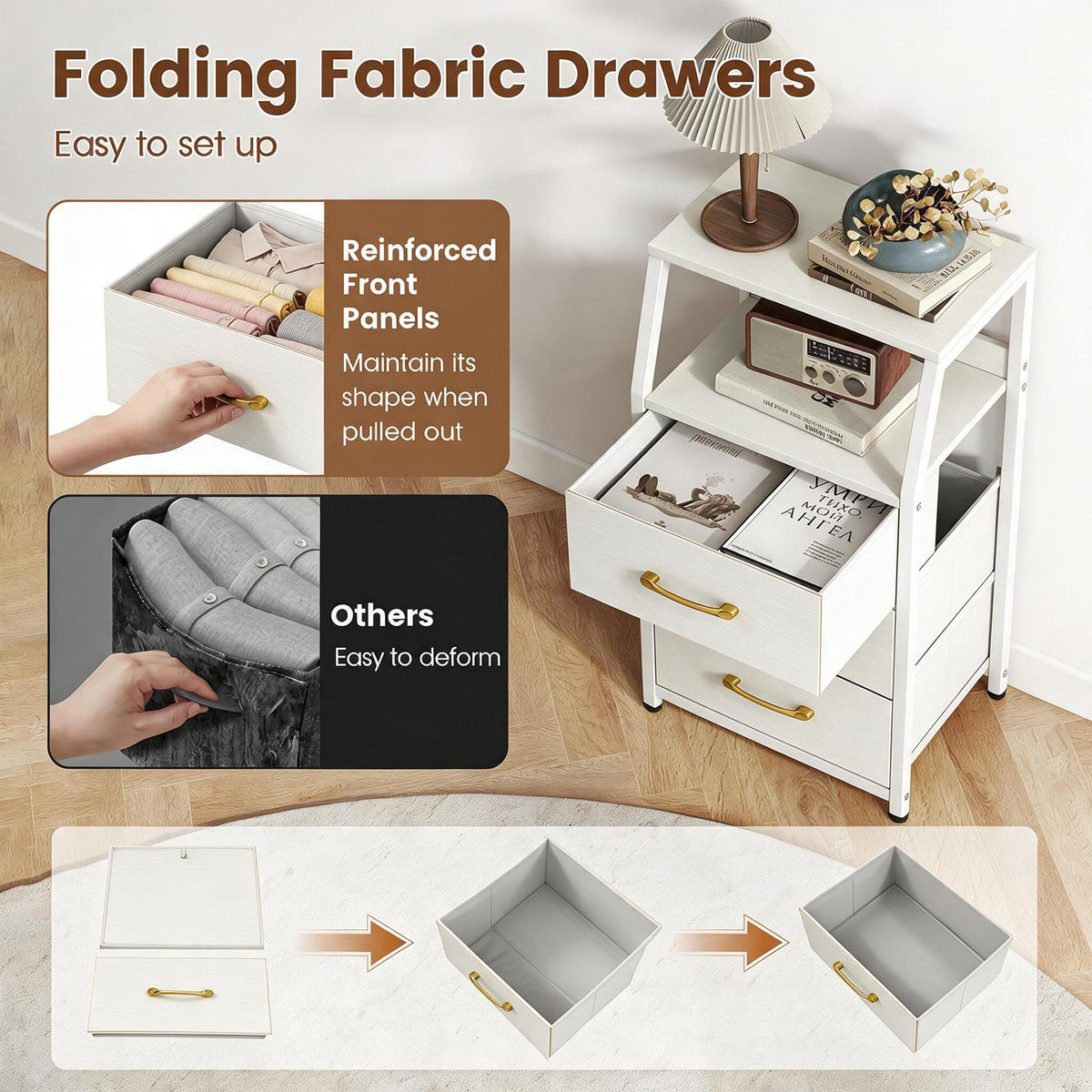 KOMFOTT Nightstand with 3/4 Fabric Drawers Tall Bedside Table(1/2)