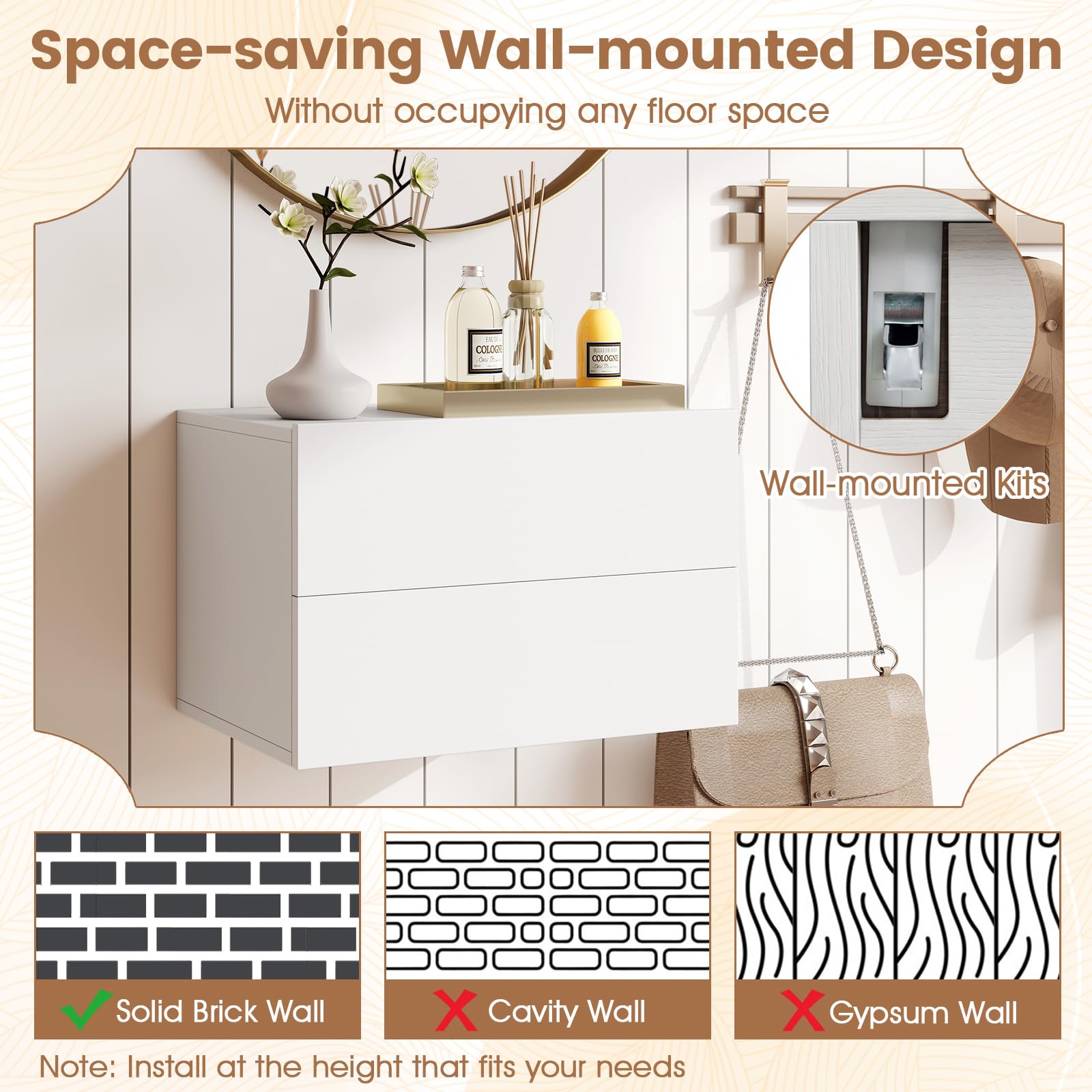 KOMFOTT Floating Nightstand Wall Mounted Night Stand(16.5" x 12" x 11.5",1/2)