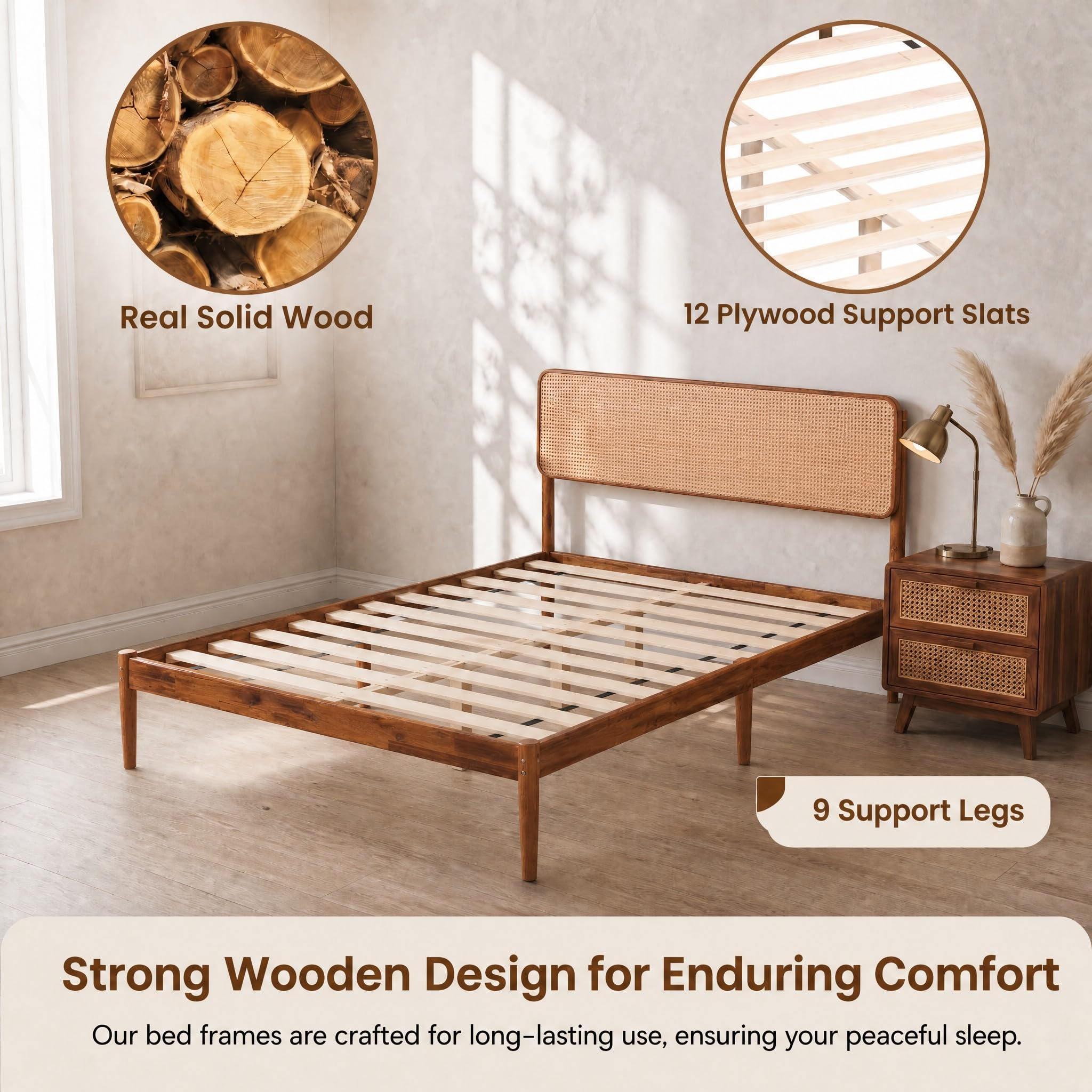 KOMFOTT Queen/Full/Twin Size Bed Frame Wood Platform Bed