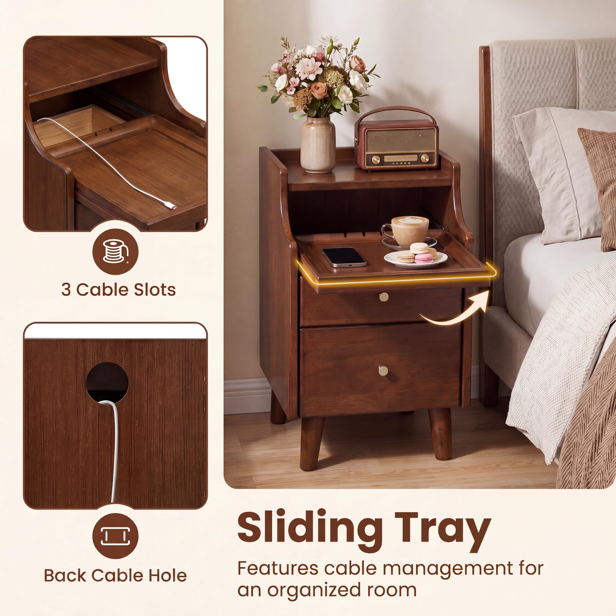 KOMFOTT Narrow Nightstand with 2 Drawers & Pull-Out Tray(1/2)