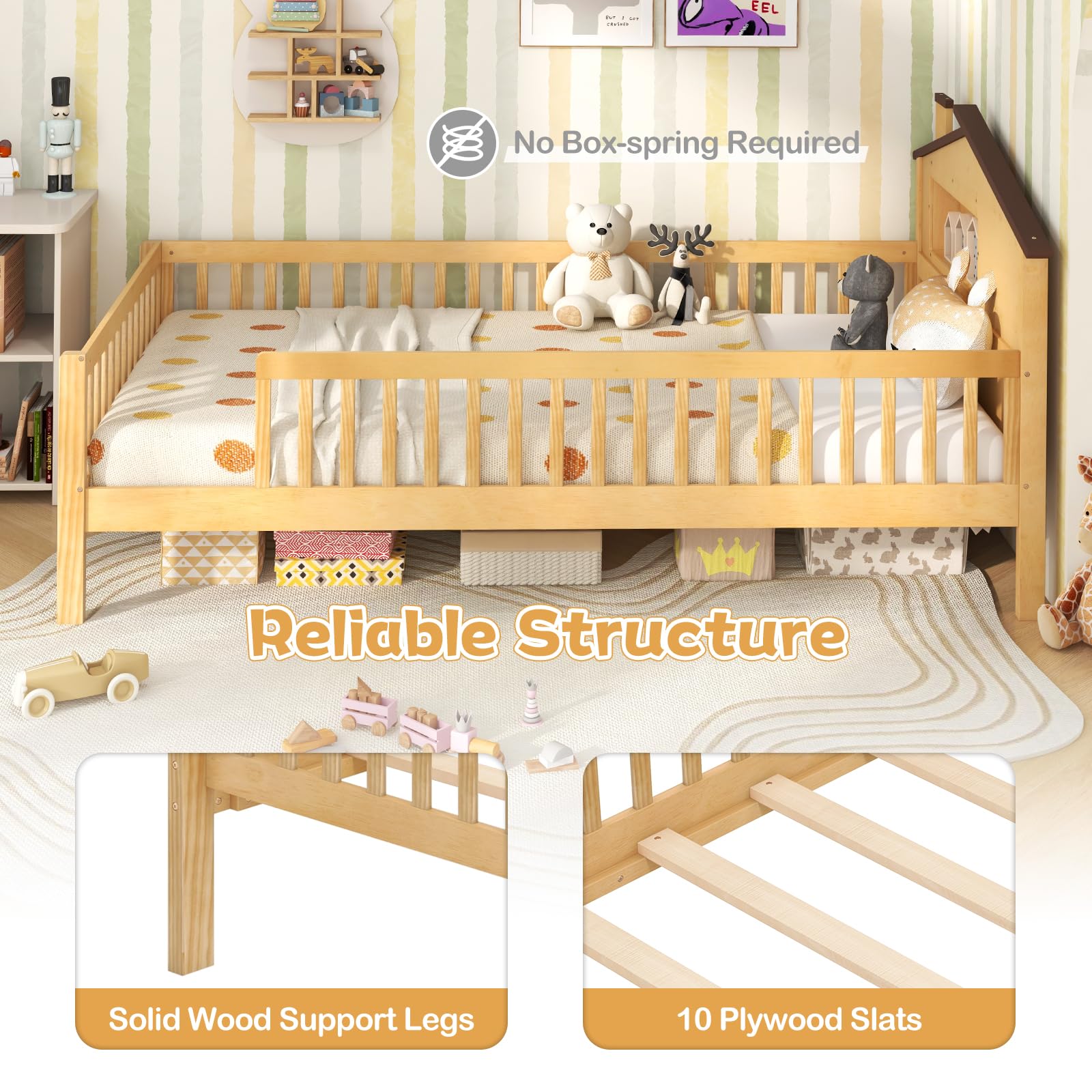 KOMFOTT Twin Size Bed Frame with House Shaped Headboard