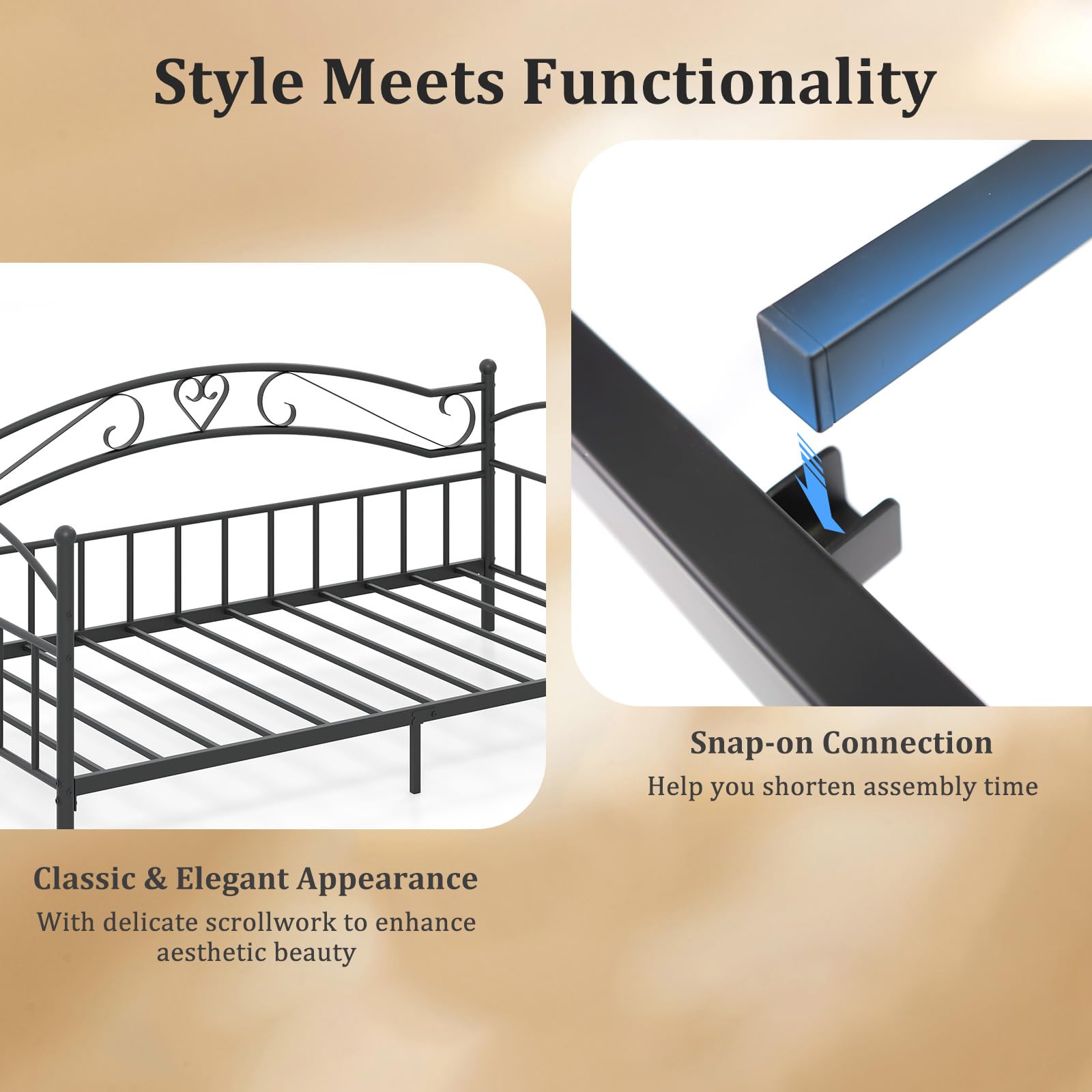 KOMFOTT Twin Size Metal Daybed Frame Sofa Bed with Headboard